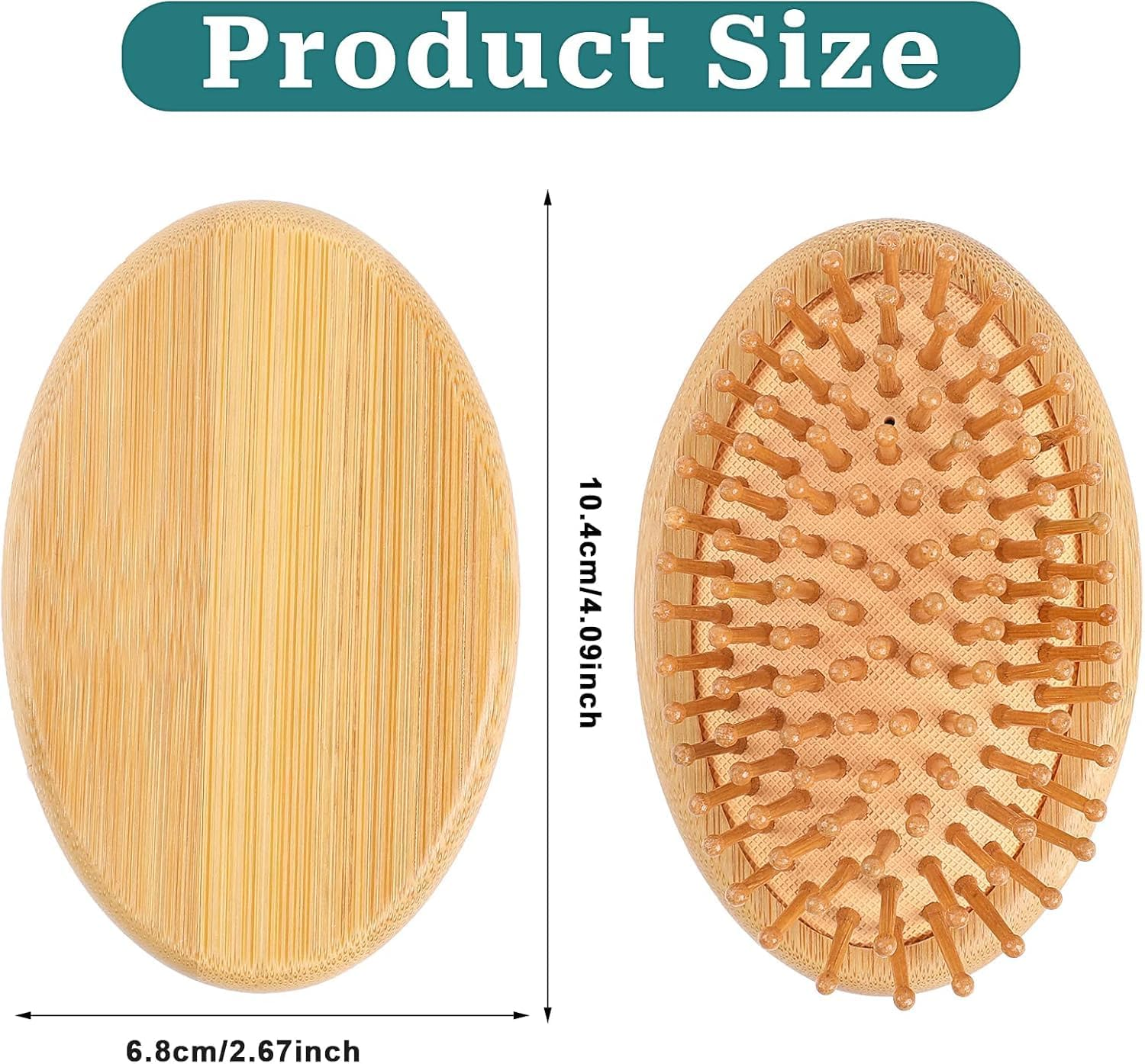 Natural Bamboo Paddle Hair Brush, 2Pcs Bamboo Paddle Hairbrushes,No Handle Scalp Care Styling Comb,Wooden Air Cushion Comb for Massaging Scalp image number 6
