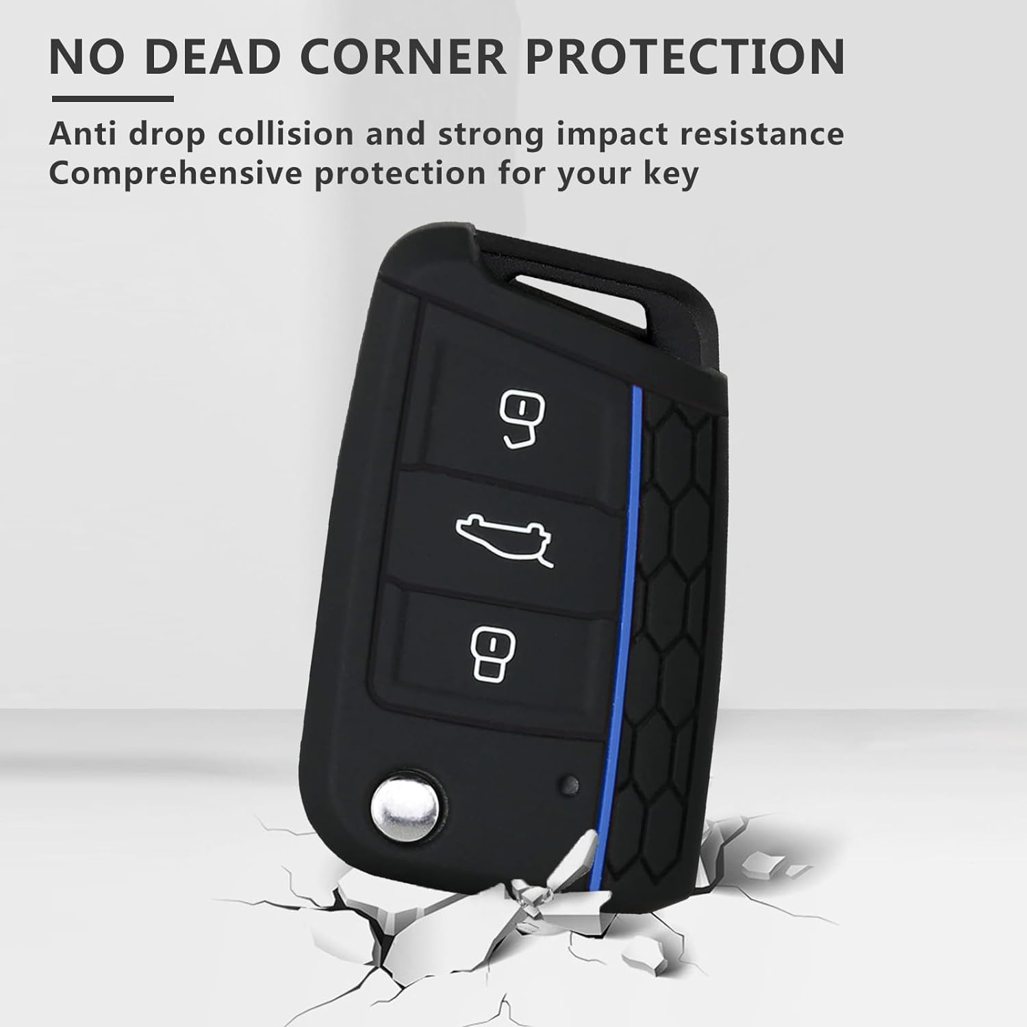 Misuyue Silicone Car Key Fob Covers for VW Golf 7 Mk7 Polo MK6 Touran Tiguan Tarraco T-Roc Seat Leon Cupra Ibiza Skoda Octavia Superb Kodiaq, 3 Button Remote Car Key Protection Case Accessories(Blue) image number 4