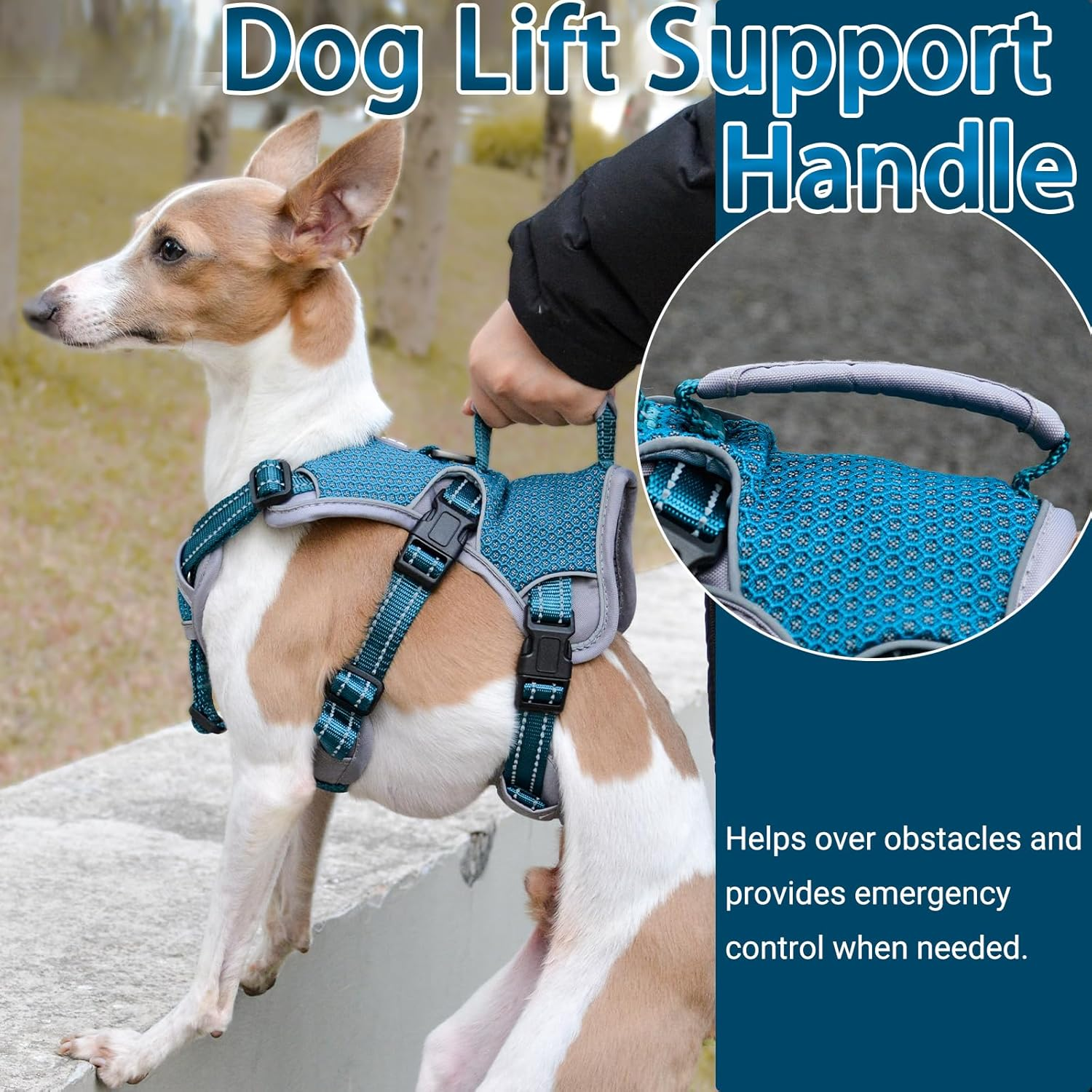 BELPRO Multi-Use Support Dog Harness, Escape Proof No Pull Reflective Adjustable Vest with Durable Handle, Dog Walking Harness for Big/Active Dogs (XL (Pack of 1), Blue) image number 7
