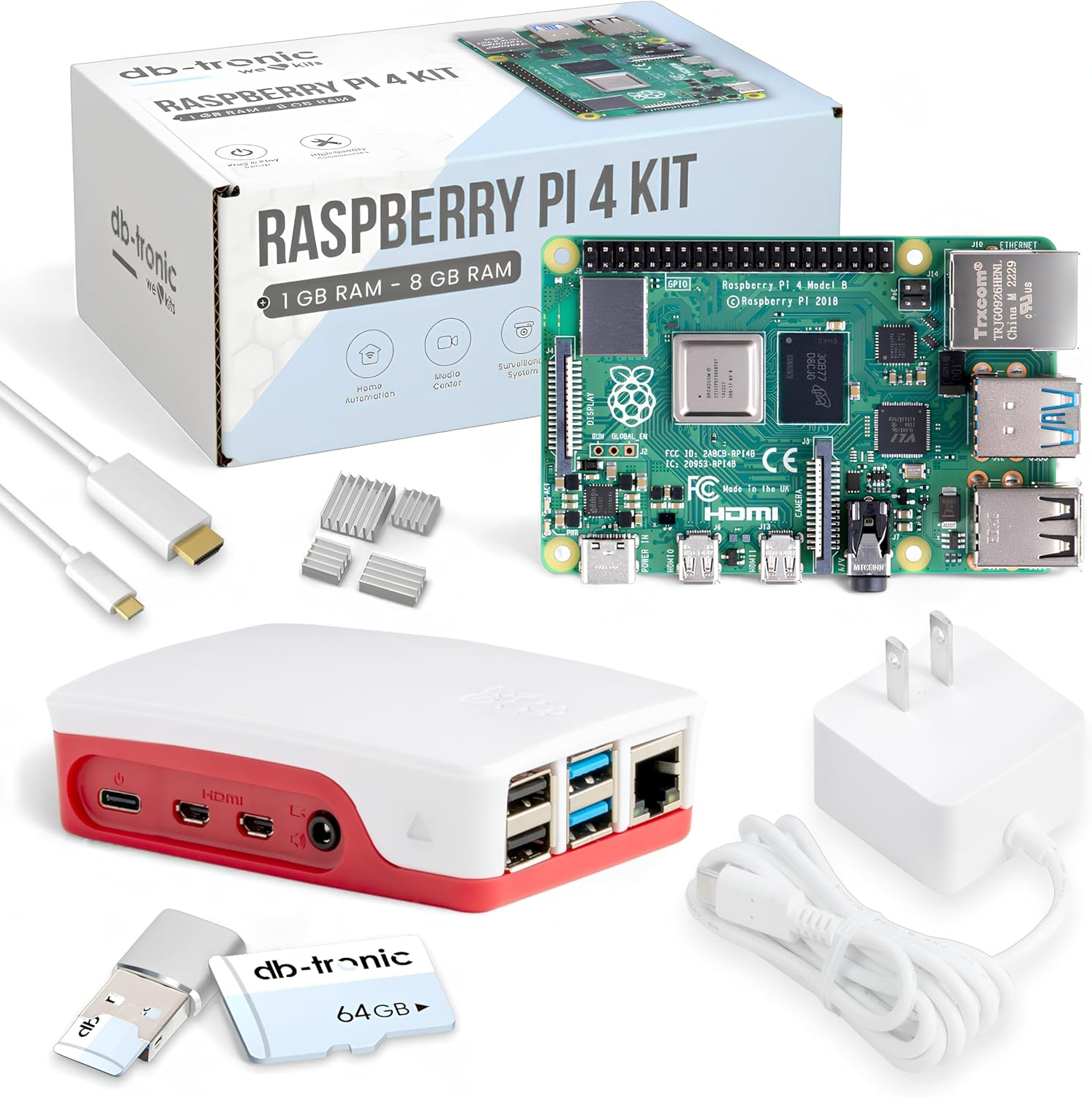 Raspberry Pi 4 Model B 4GB Starter Kit, Raspberry Pi 4 (4GB RAM), 5V 3A USB-C Power Supply, Housing, 32GB SD Card, Micro HDMI Cable image number 1