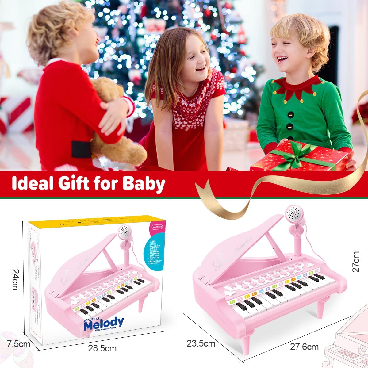 REMOKING Piano Keyboard Toy for Kids,2 3 4 5 6 Year Old Girls Boys Birthday Gift,Toddler Musical Instruments Toys with 24 Keys&Microphone,Early Sensory Education for Infant Baby Preschool image number 4