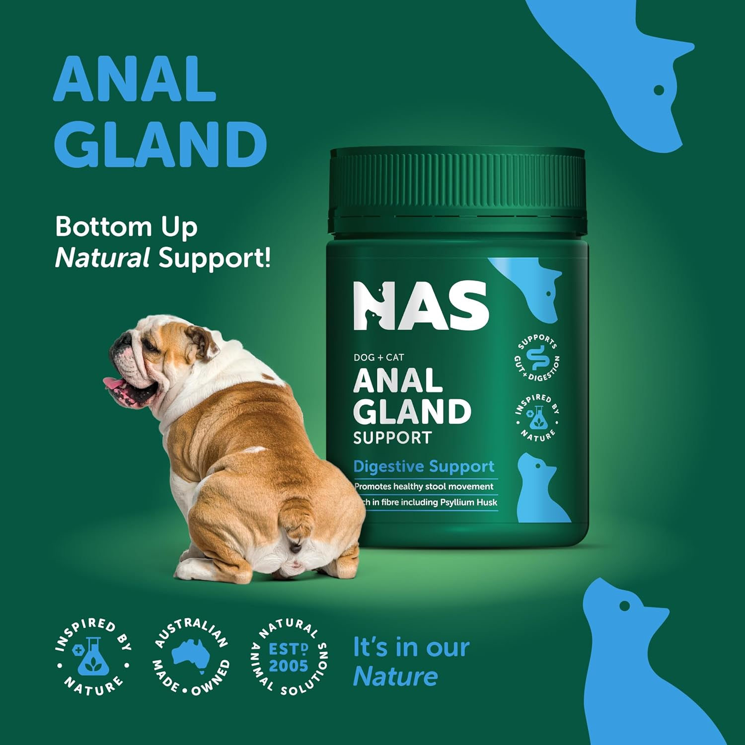 Natural Animal Solutions Anal Gland Support for Dogs & Cats &ndash; Natural Digestive Supplement with Fiber, Probiotics & Enzymes &ndash; Supports Gland Function, Gut Health & Daily Comfort &ndash; 120G image number 4