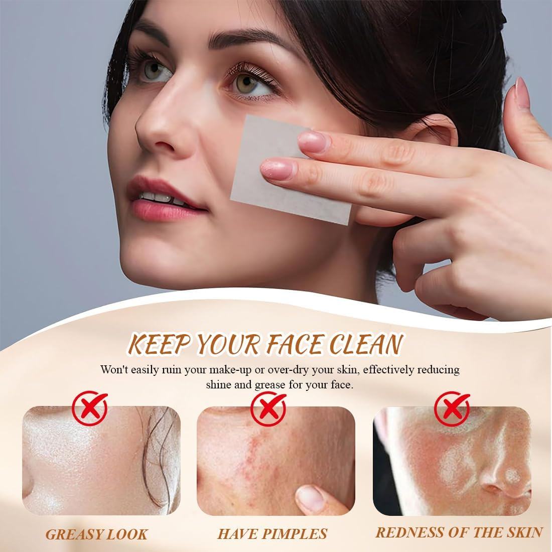 ROKZELT Blotting Paper Face, Pack of 300 Blotting Paper Face, Oil Control Paper, Oil-Absorbing Sheets, Matte Papers, Mirror Box, Self-Adhesive Powder Puff, for Oily Skin image number 3