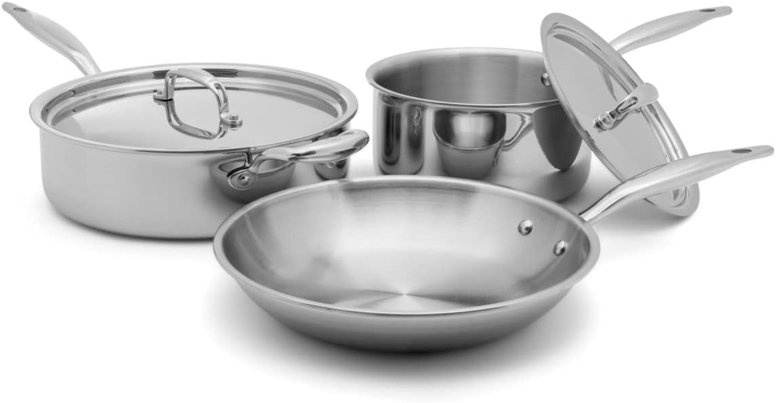 Heritage Steel 8 Piece Core Cookware Set - Made in USA - Titanium Strengthened 316Ti Stainless Steel with 5-Ply Construction - Induction-Ready and Fully Clad