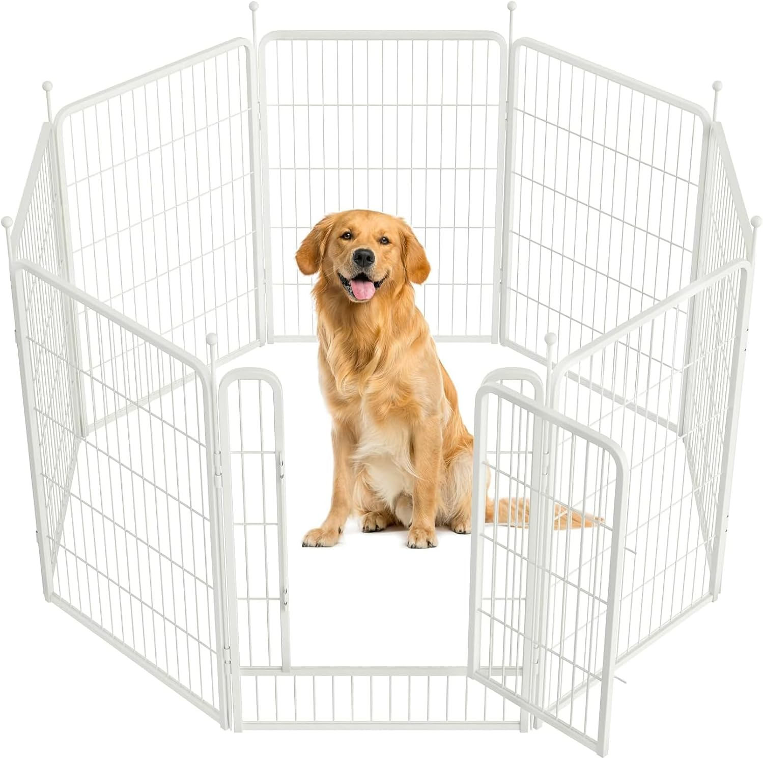 White Dog Playpen, Metal Exercise Pet Playpen for Yard RV Camping, 81Cm Height, 8 Panels Fence image number 4