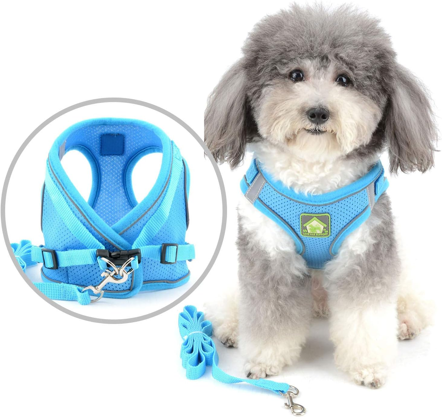 ZUNEA Small Dog Harness and Lead Set No Pull Puppy Vest Harnesses Adjustable Reflective Soft Mesh Step-In Pet Cat Harness Escape Proof for Walking, Bright Colors for Dogs Girl Boy Darkblue XL
