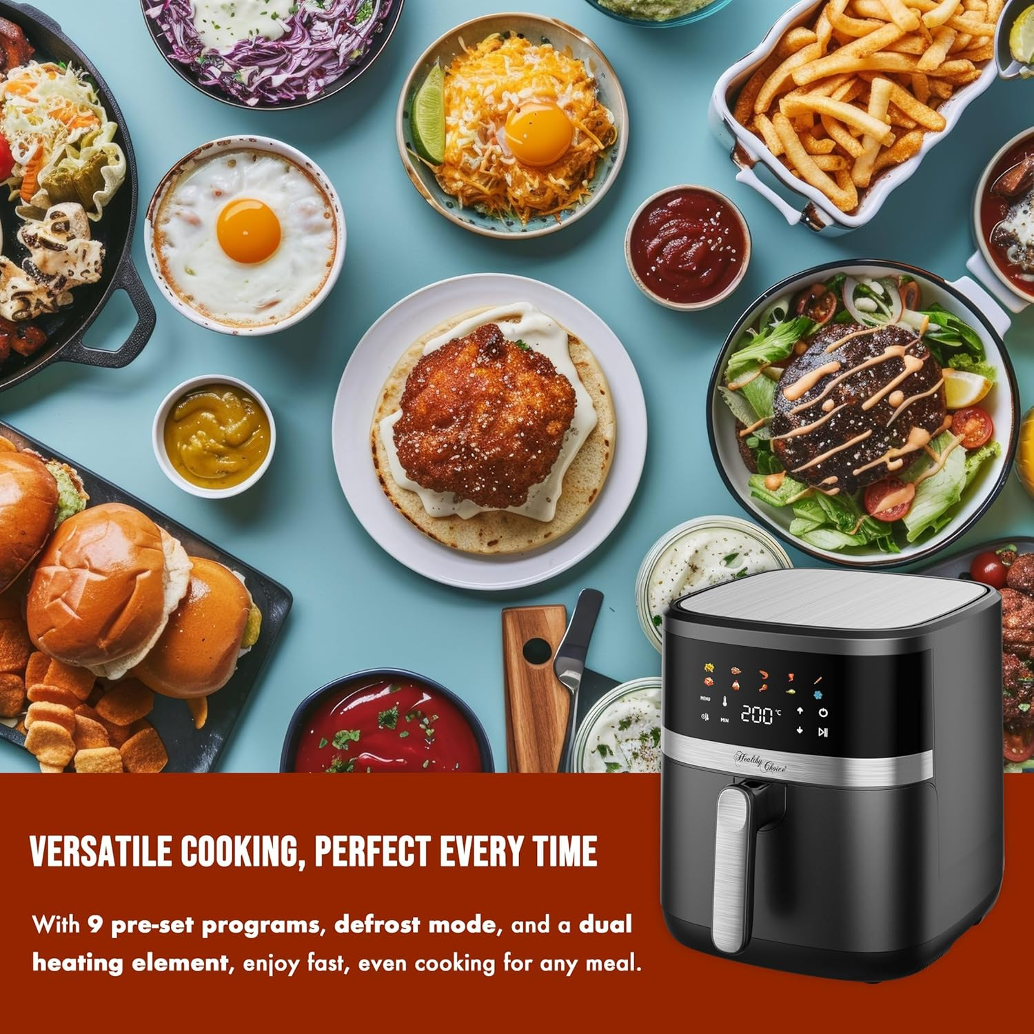 Healthy Choice 7.5L Digital Air Fryer &ndash; Dual Heating Elements, Touchscreen Control, Oil-Free Cooking, Fast and Even Frying, Easy to Clean, Ideal for Healthy Meals image number 5