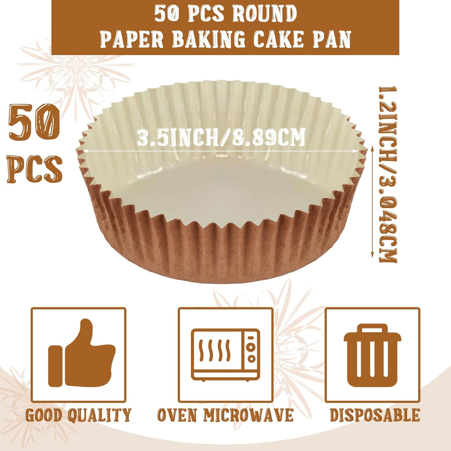 Uiifan Disposable round Cupcake Liners Paper Baking Cups Wrappers Cupcake Paper Microwave Oven Safe Bakeware Mold for Snacks Cakes(Natural,50 Pack) - 150, 3 Colors image number 4