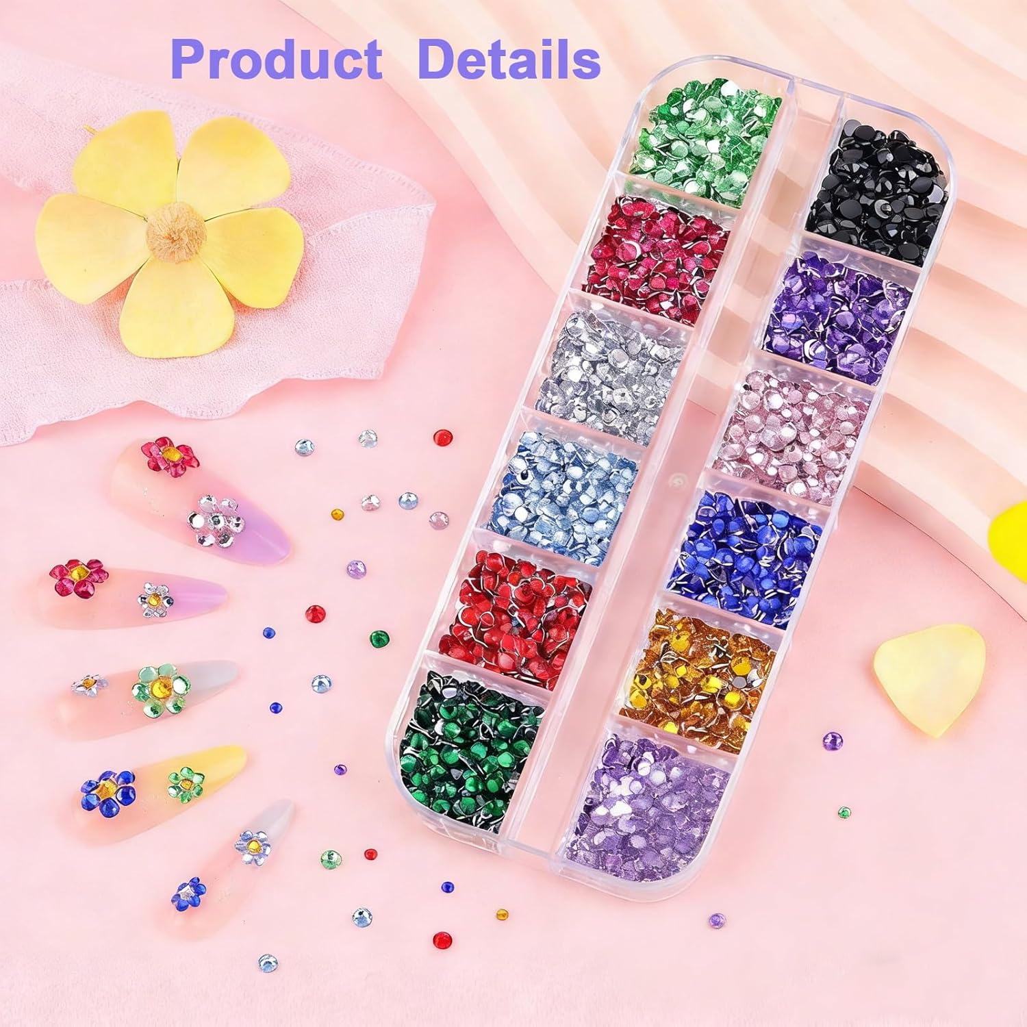 Rhinestones,10000Pcs Nail Gems for Nail Art,2 Boxes Nail Charms with Picking Pen & Tweezers,12 Grid Flat Back Crystals for Nail Art, Face Gems,Phone Case,Diy Clothes,Shoes,Bags image number 5
