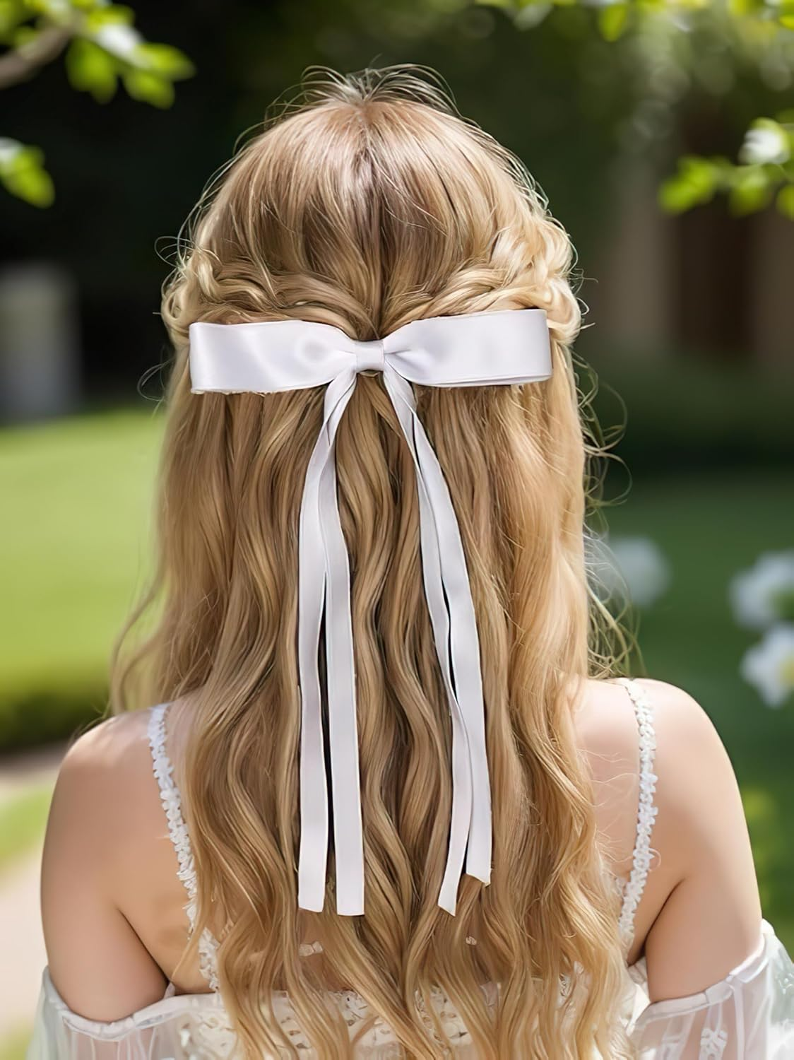 4 Pcs Four Elegant Satin Bow Hairpins, Long-Tailed Hairpins for Women and Girls, for Daily Wear, Weddings, Parties, Photography, Balls and Special Occasions (White) image number 4