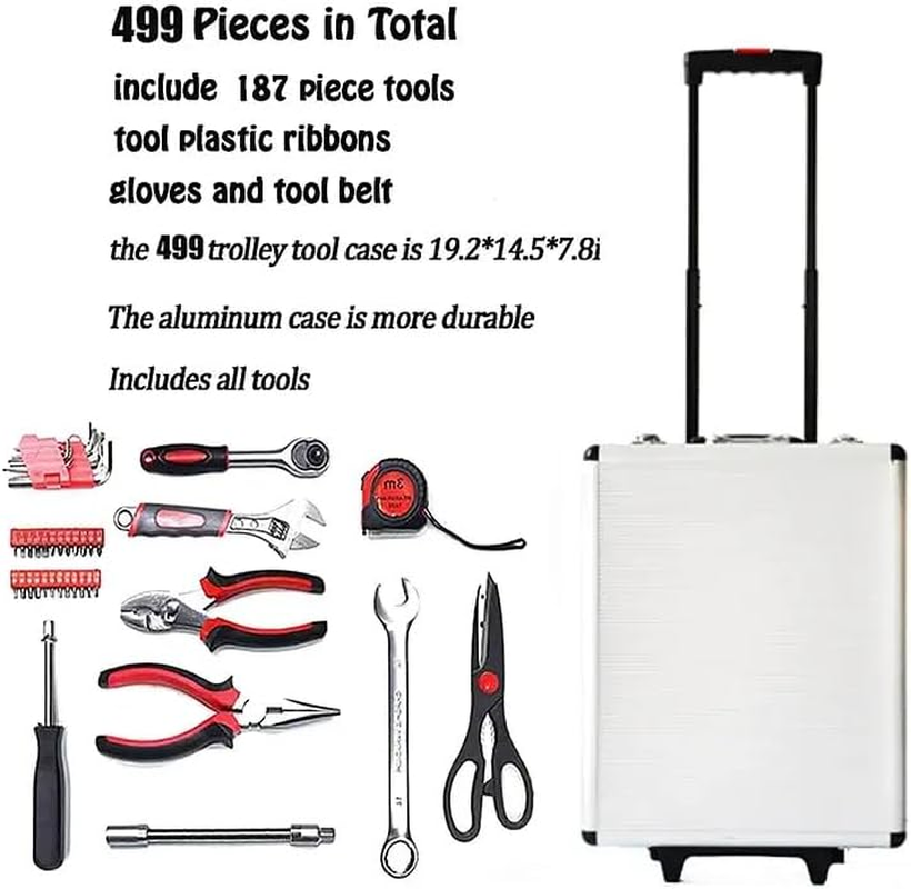 499PC Tool Kits Household Tools Kit Box Trolley Carry Toolbox Storage Set image number 3