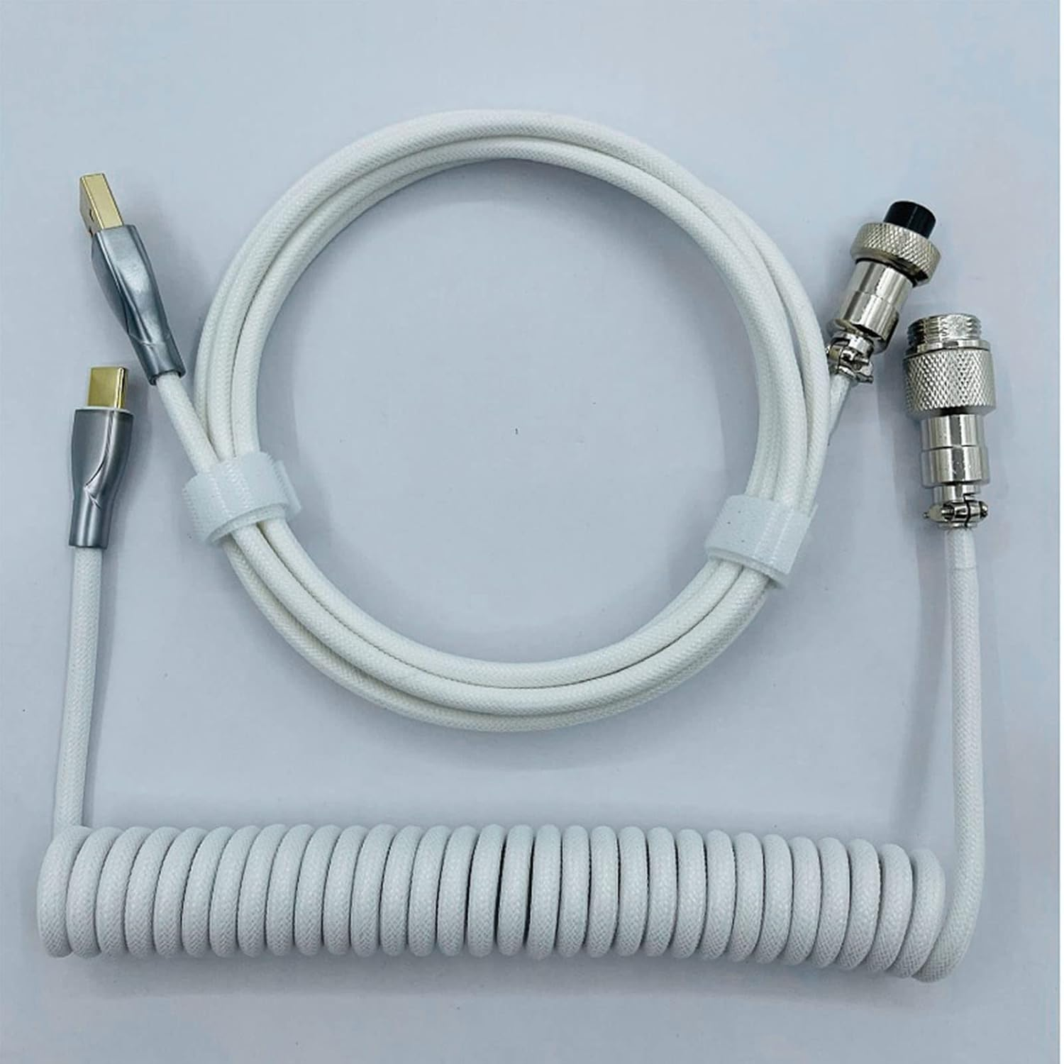POENVFPO Retractable Coiled Gaming Keyboard Cable Sturdy Connector Two Stage Design Keyboard Cord for Mechanical for Game Enthusiasts PE Material (White) - Silver Grey image number 4