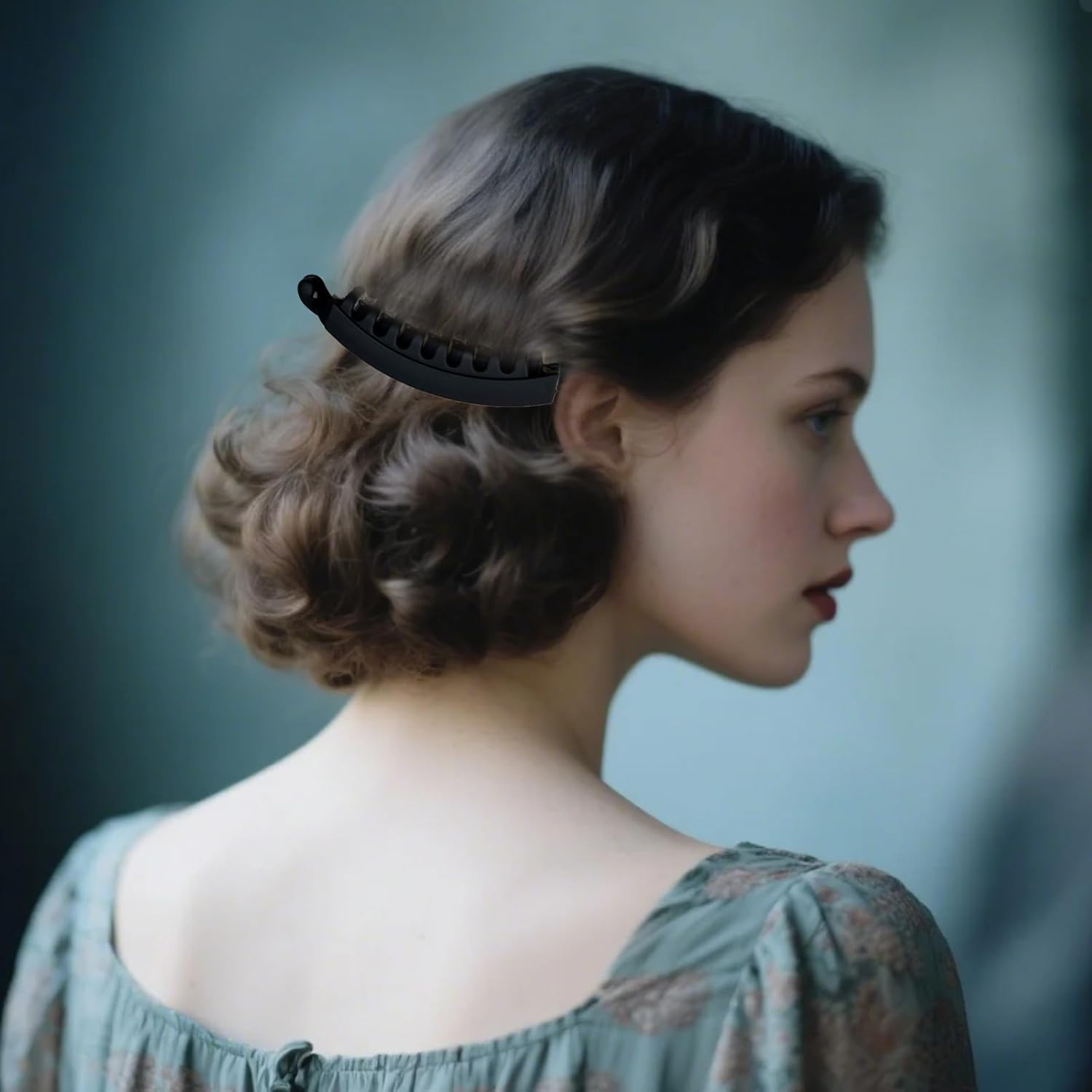 Pack of 2 Banana Hair Clips for Women, Vintage Banana Clip, Non-Slip Banana Clip, High-Quality Banana Clips, Robust Hair Accessories, (Black & Tortoiseshell), Large Clips for Easy Styling image number 5