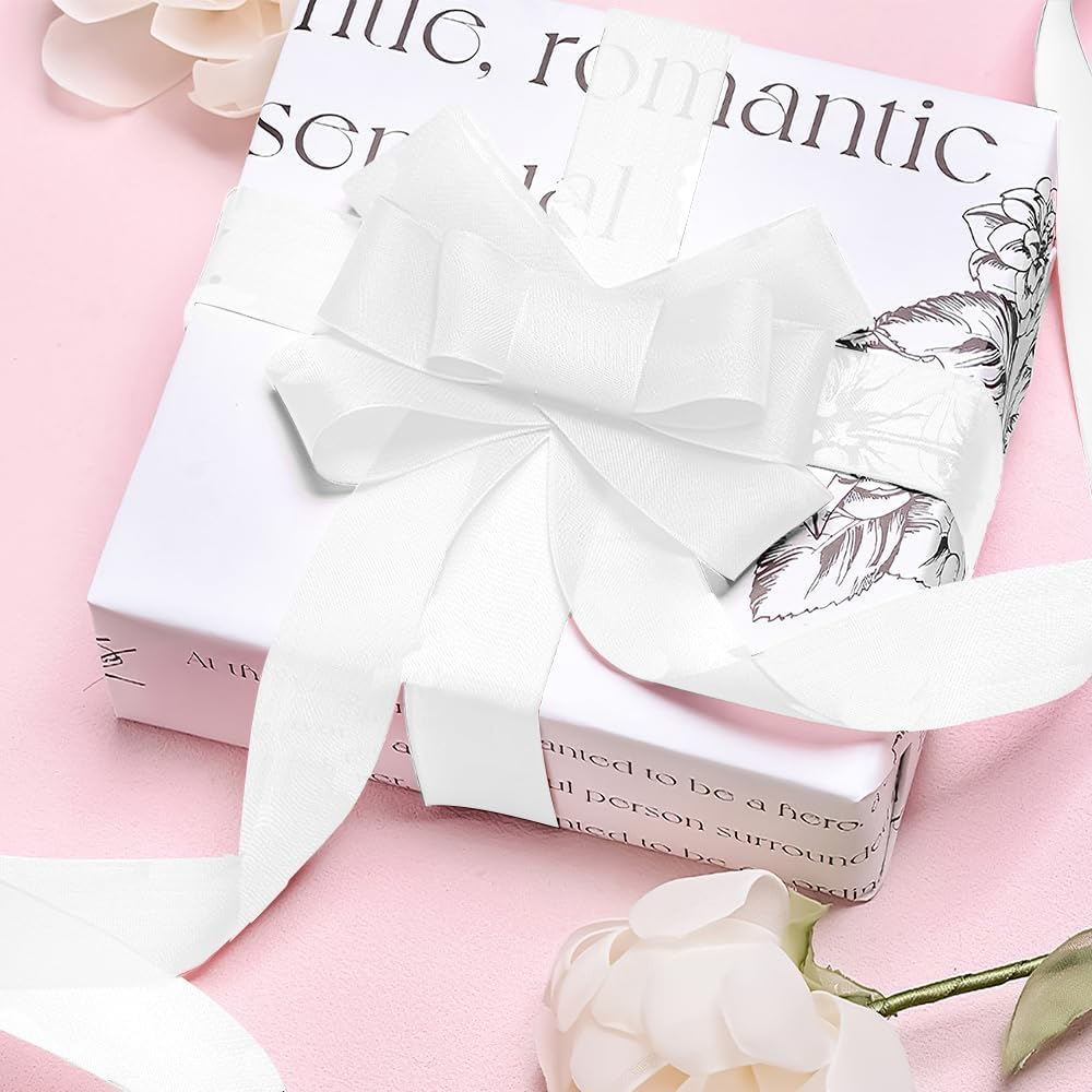 White Ribbon 1 1/2 Inch Chiffon Ribbon Organza Ribbon Sheer Organza Ribbon 50 Yards Tulle White Ribbon for Gift Wrapping Halloween Christmas Ribbons for Crafts Wedding Ribbon for Flower Bouquet Hair