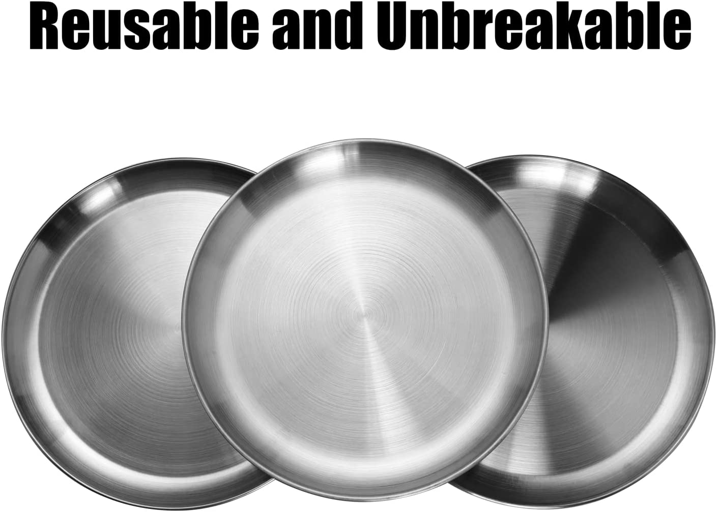 WANBY Stainless Steel Plates Metal Lightweight Steel Plate Unbreakable Dinner Dishes Plates Set Non-Toxin Dishwasher Safe BPA Free and Healthy (4 Pcs) image number 6