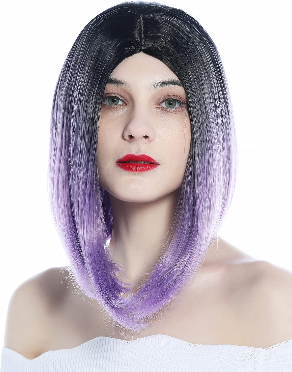 WIG ME up - SZL0700-1B/3834 Women'S Wig Short Long Bob Clavi Cut Ombre Black Purple Middle Parting