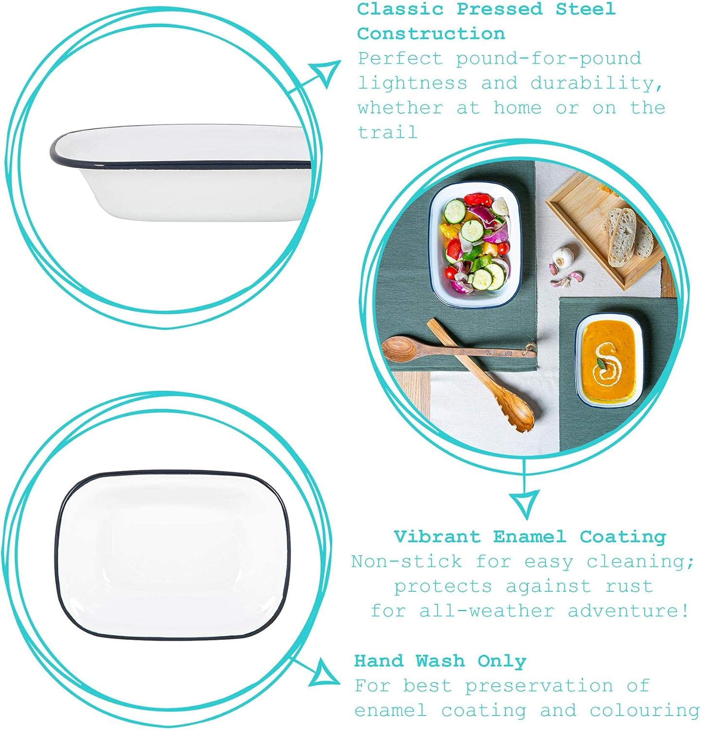 Argon Tableware Enamel Pie Dish Set - 2 Piece - Navy Rim - Dishwasher Safe Pie Dishes Enamel Cookware Oblong Pie Dish Oven Tray Bakeware Pastry Casserole Roasting Tin - Grey image number 2