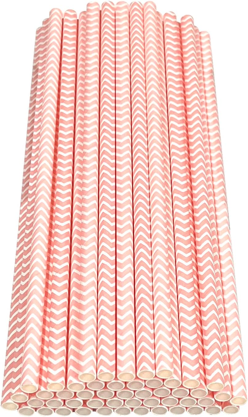 Haobase 50Pcs Paper Drinking Straws, Biodegradable Paper Straws for Drinking Cocktail, Coffee, Cold Drinks (Ripples Pattern) (Brown Ripples) - Brown Ripples image number 2