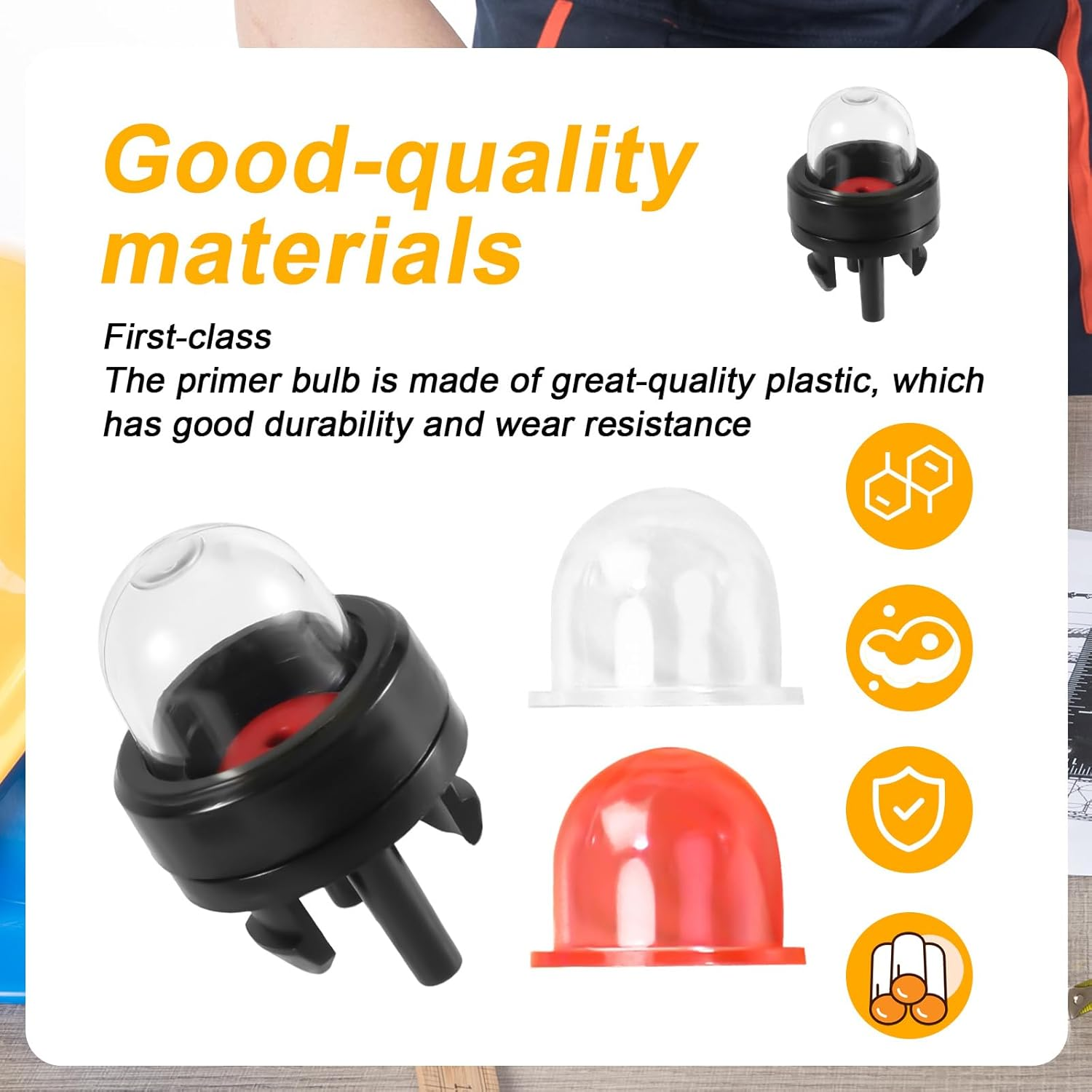 Lasuroa 6Pcs 188-512-1 Snap-In Carburetor Primer Bulb Pump and Primer Bulb Replacement, for Small Engines Poulan Echo Ryobi Homelite Bolens for Husqvarna Craftsman Chainsaw Walbro Trimmer(Clear+Red) image number 4