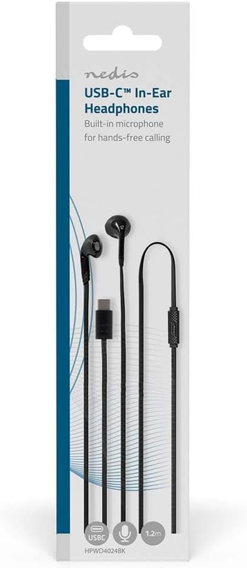 Nedis Wired Headphones - USB-C - Cable Length: 1.20 M - Built-In Microphone - Volume Control - Black image number 3