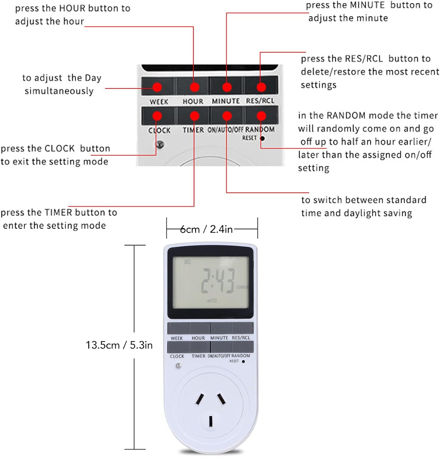 24 Hour Digital Timer Outlet, 7 Day Programmable Timer Indoor, On/Off Programs Electrical Plug Timer, Timed Power Switch for Aquarium, Grow Light, Fan, Pets, Home, Kitchen (AU image number 6