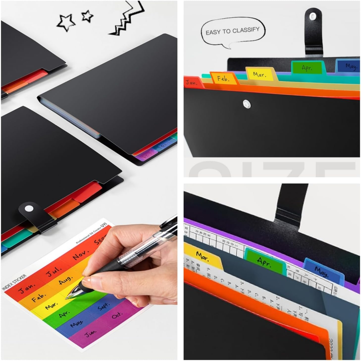 2 Pcs Colorful 7 Pockets Expanding File Folder with Tabs for A4 Paper Size, Plastic Accordion Filing Folder Organizer with Sticker Tabs, Ideal for in School, Home, and Office image number 2