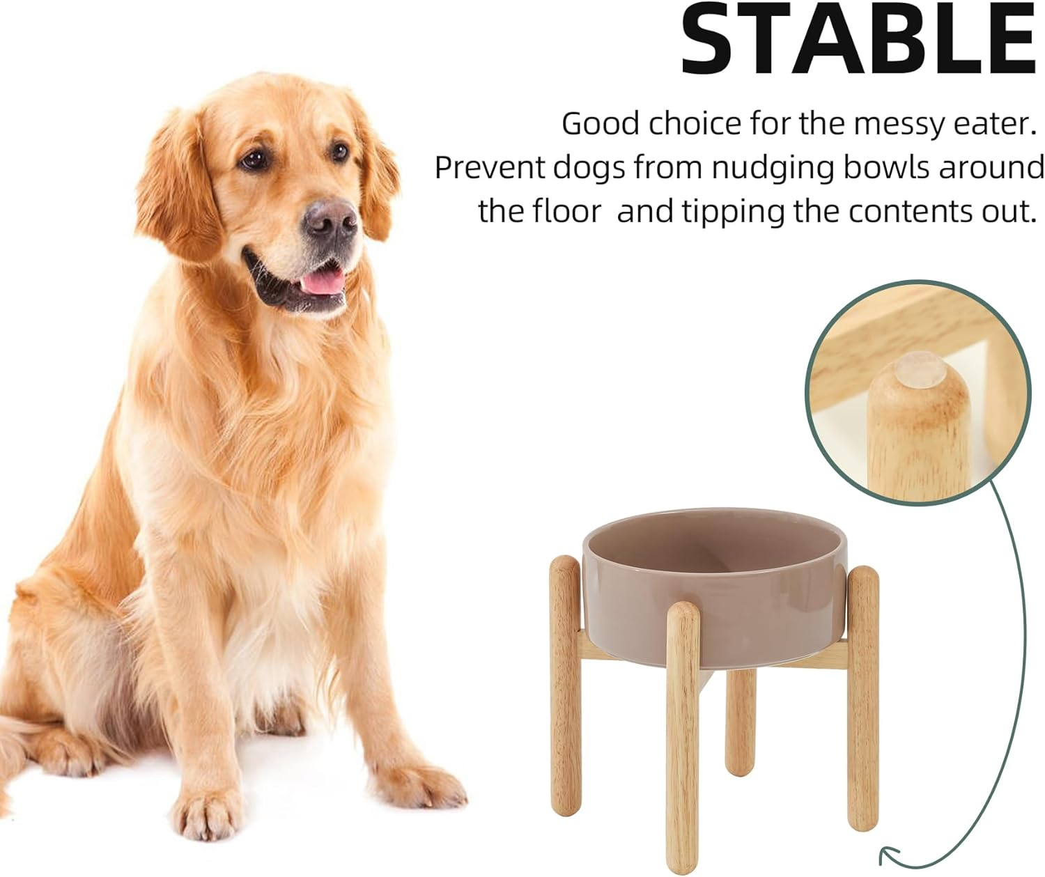 Havniva Ceramic 8.2Inch Raised Dog Bowl with Stand for Large - Breed Dogs, Pet Food and Water Feeder(Single Bowl with Stand - Brown Coffee) image number 5