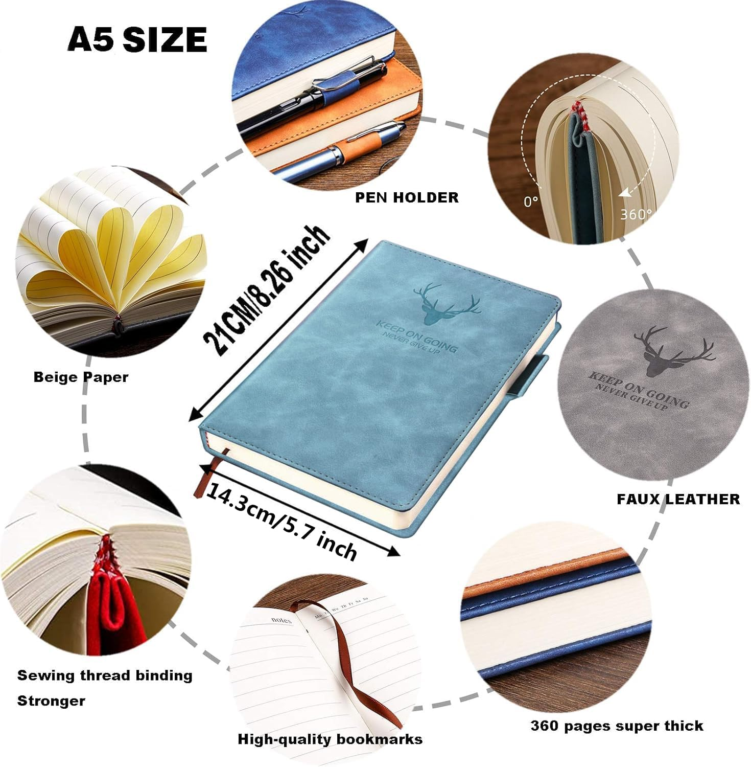 Mumoo Bear A5 Ruled Notebook Journal 180 Sheet/360 Page with Pen Loop, Hardcover Writing Notebooks, Perfect for Office Home School Business Writing and Composition (Light Blue) image number 3