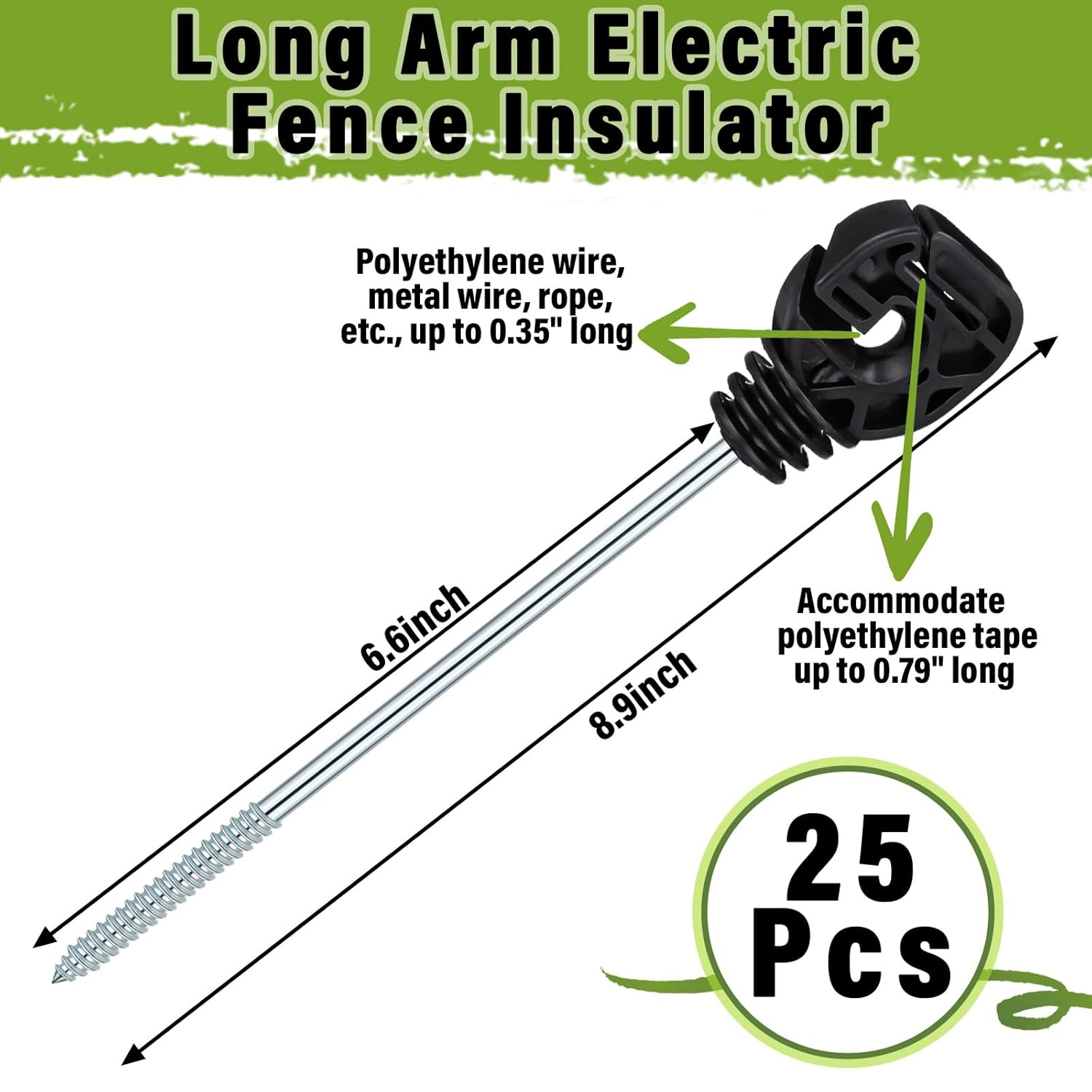 Tandefio 25 Pcs Electric Fence Wire Insulator Stand off Screw in Insulator Black Fence Post Insulator Long Arm Wood Post Insulator for Tape Rope Electric Wire Animal Agricultural Garden image number 5
