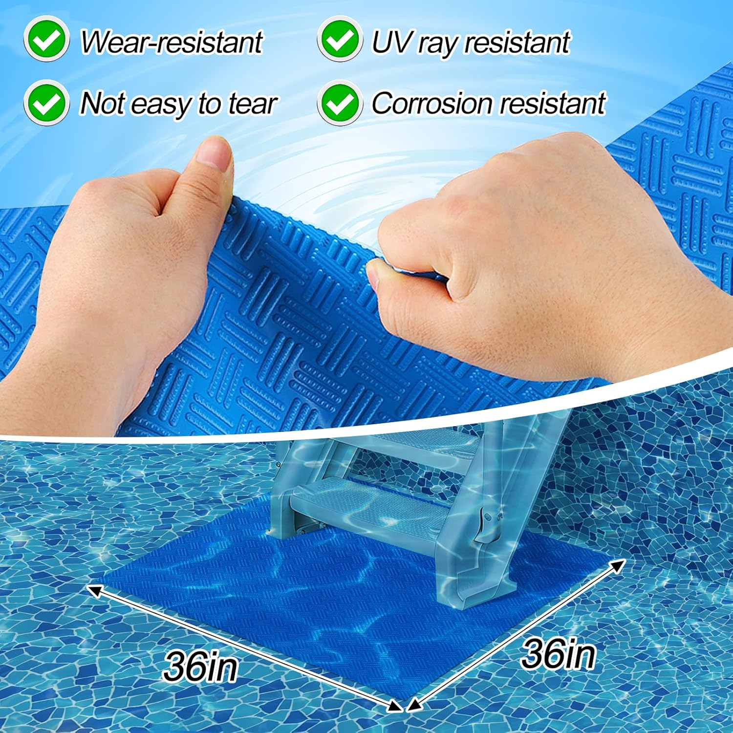 Swimming Pool Ladder Step Mat - 36 * 36In Large Non-Slip Texture Pad for In-Ground or above Ground Pools, Vinyl Stairs Stability Cushion Protector image number 6