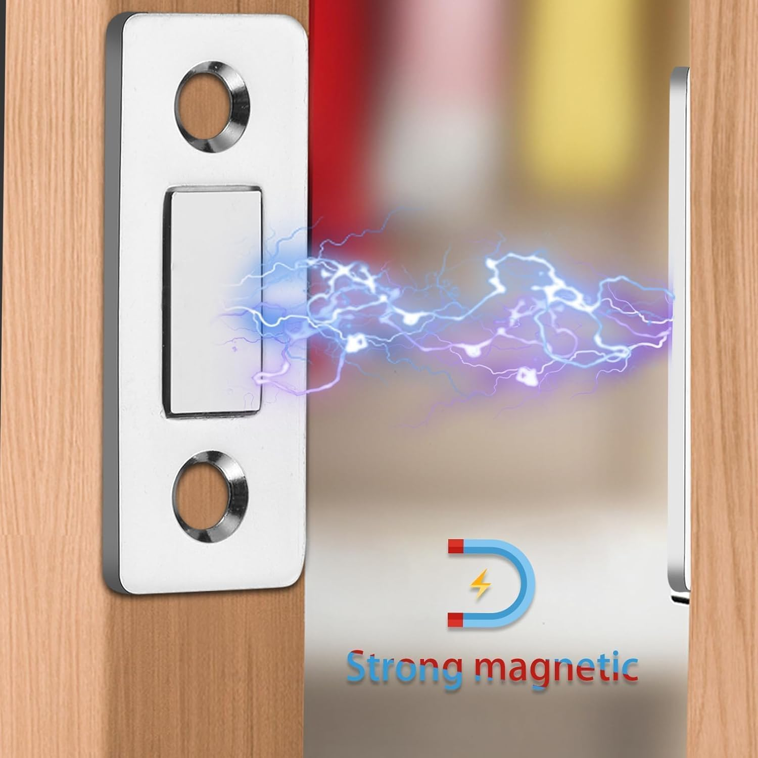 Silver Cabinet Magnetic Catch 6 Pack Ultra Thin Door for Drawer Magnets Adhesive Latch Closures,Drawer, Wardrobe image number 3