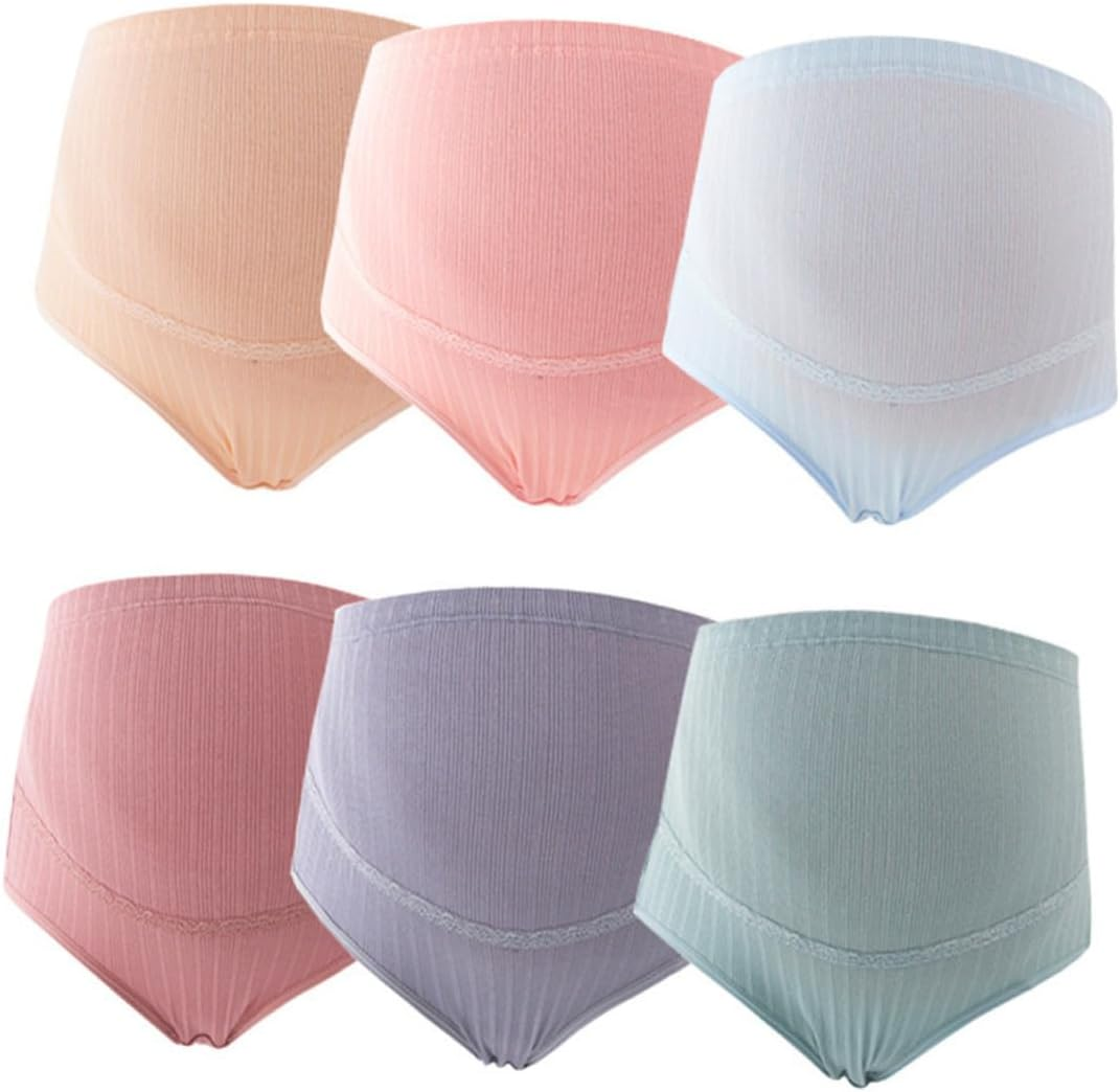 3Pcs XL Cotton Maternity High Waist Underwear with Splice Stomach Lift Adjustable Soft Breathable Panties for Pregnant Women in Pale Skin Dusty Red Dark Green image number 4