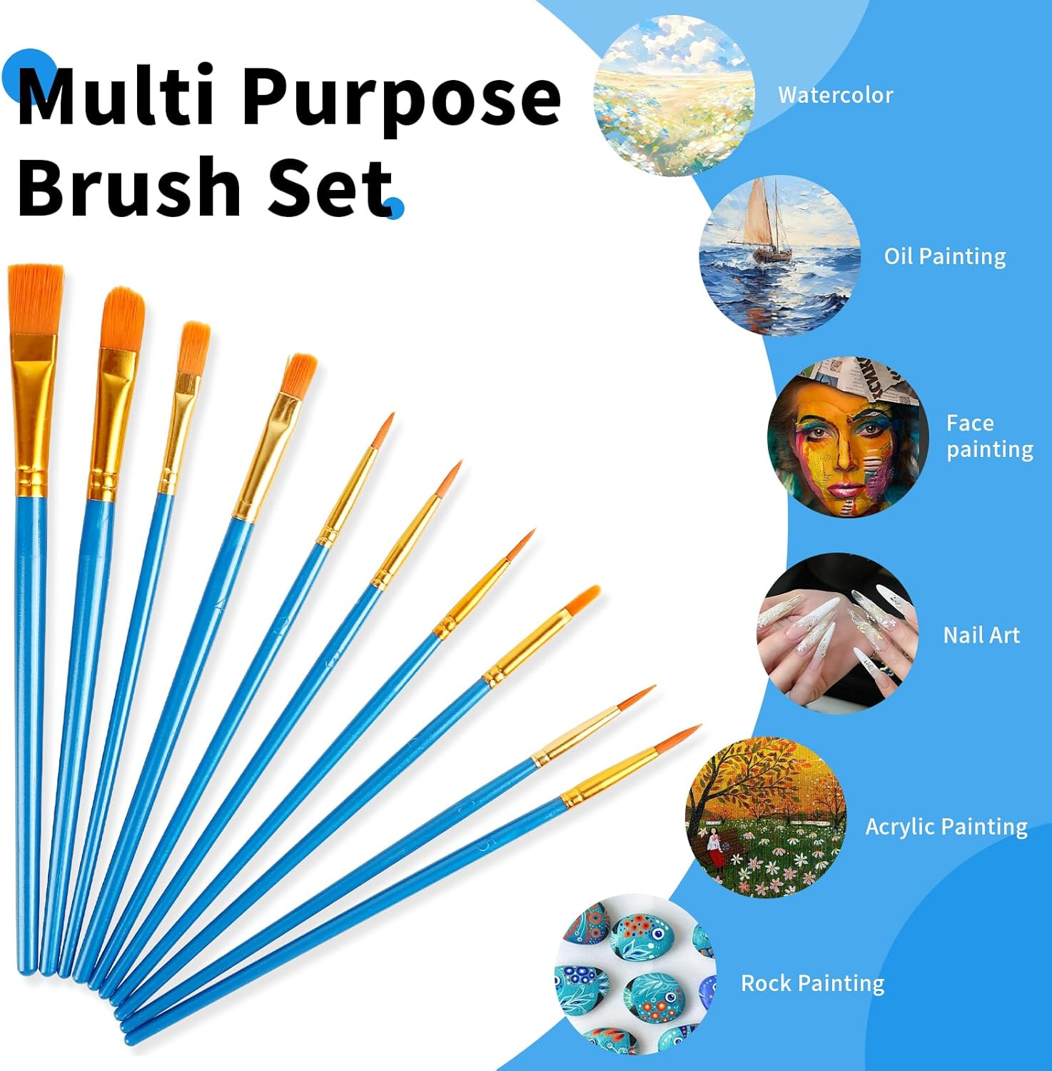 Paint Brushes Set, 2 Pack 20 Pcs round Pointed Tip Nylon Hair Acrylic Paint Set, Oil Watercolor Brushes for Face Painting, Canvas, Rock Painting, for Beginners and Artists, Blue image number 5