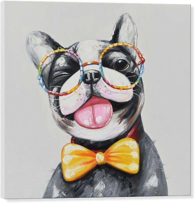 Seven Wall Arts - 100% Hand Painted Oil Painting Animal Stretched and Framed Ready to Hang for Living Room Father'S Day (24 X 24 Inch, Happy Frog)