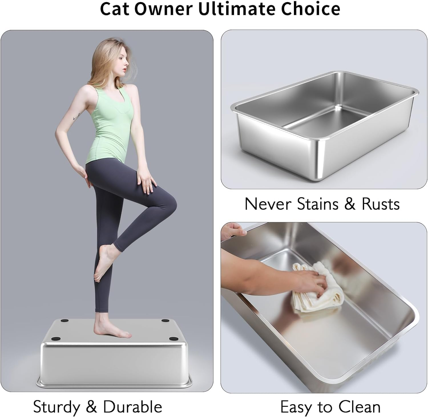 Extra Large Stainless Steel Litter Box with Lid, XL Metal Cat Litter Box for Big Cats, High Sided Litter Box Non-Sticky, Easy to Clean, Anti-Urine Leakage, Includes Litter Scoop image number 6