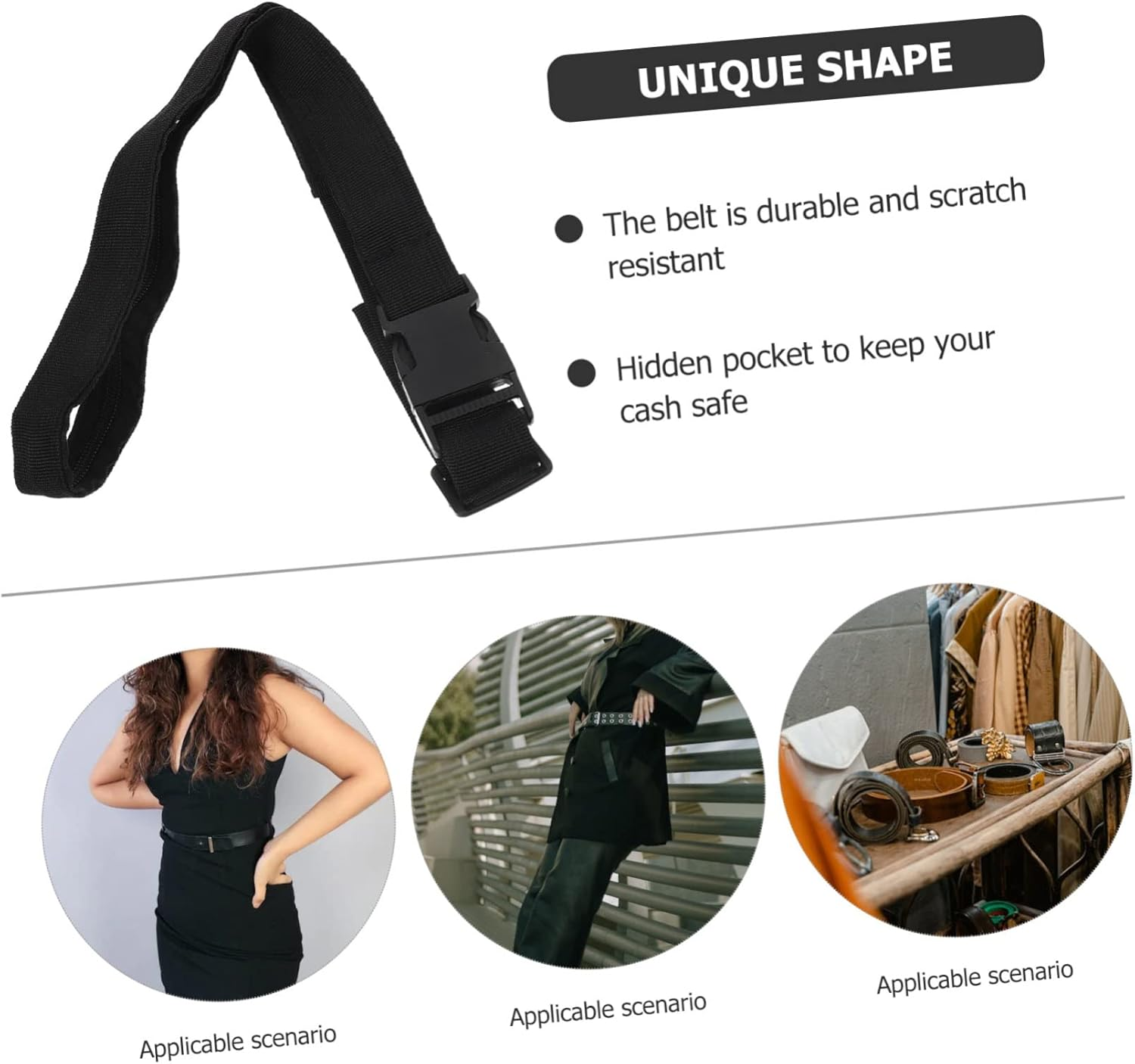 Gatuida Hidden Money Belt for Travel Women and Men, Invisible Waist Wallet Secure Hidden Pocket, Lightweight Adjustable Outdoor Running Travel Belt 120Cm Black