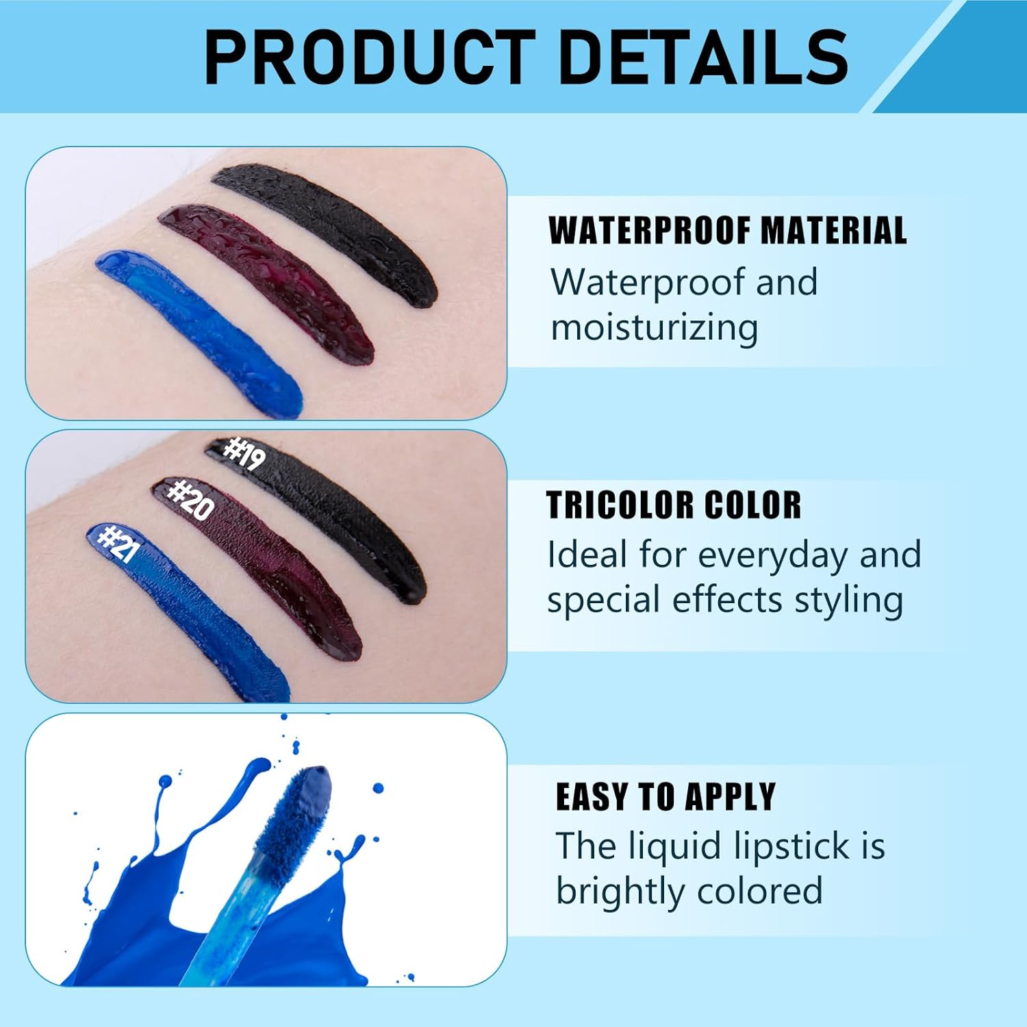 3 Colors Matte Liquid Lipstick Sets, Halloween Lipstick, Lipsticks for Women Wear Non-Stick Cup Not Fade Waterproof for Party, Masquerade, Cosplay, Christmas, Halloween image number 3