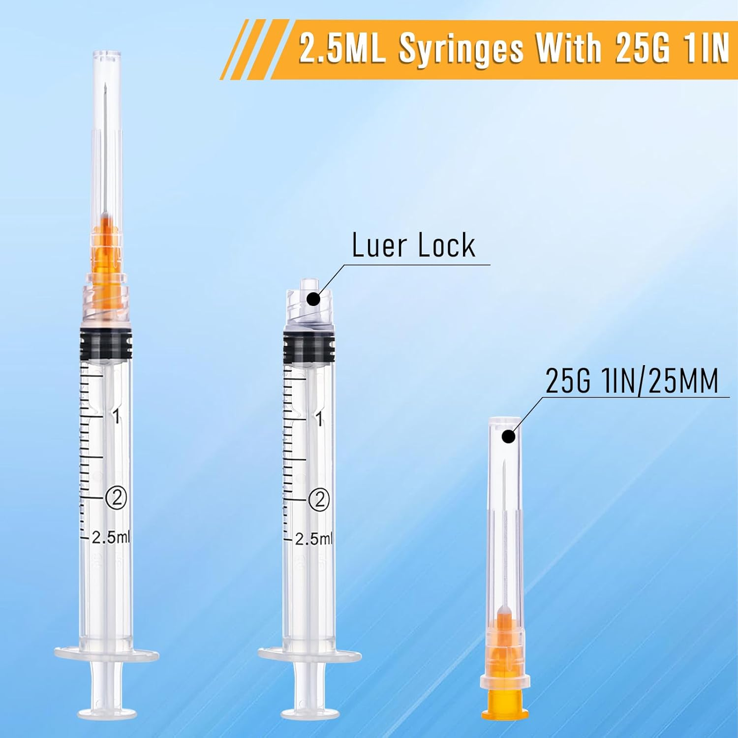 2.5Ml/Cc Syringes with 25G 1 Inch 25Mm Needle, Disposable Syringe Forlab Measuring Supplies, Individually Wrapped, Pack of 20 image number 5