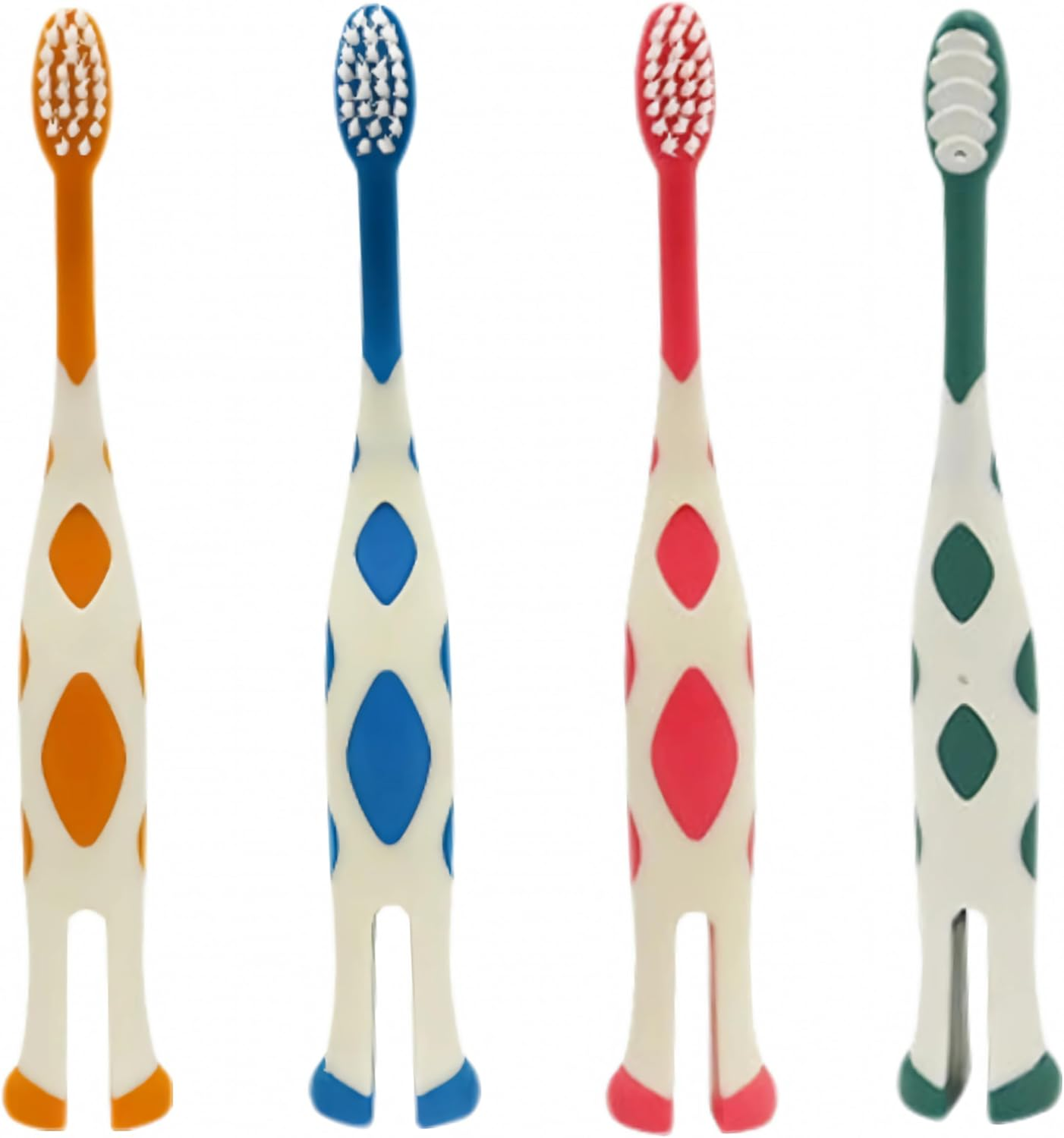 4Pcs Giraffe Kids Toothbrush with Tongue Coating Cleaning Design, Featuring a Brush Head Protective Cover and a Standing Handle Fun Toddler Toothbrush image number 3