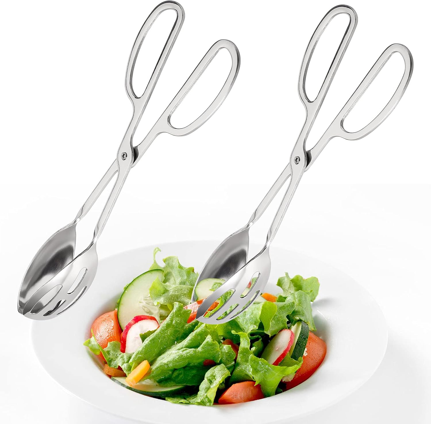 Jucoan 2 Pack Buffet Tongs Salad Tongs, 10 Inch Stainless Steel Food Serving Tongs Bread Tongs with Scissor Handles for Kitchen, Party image number 3