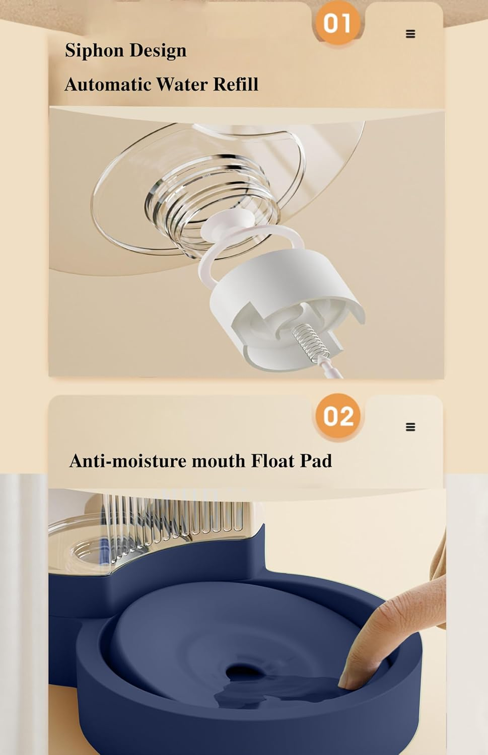 4L Pet Water Dispenser and 2.2KG Food Feeder - Large Capacity Automatic Gravity Feeder for Cats and Dogs - Transparent Slow Drinking Unplugged (White) image number 3