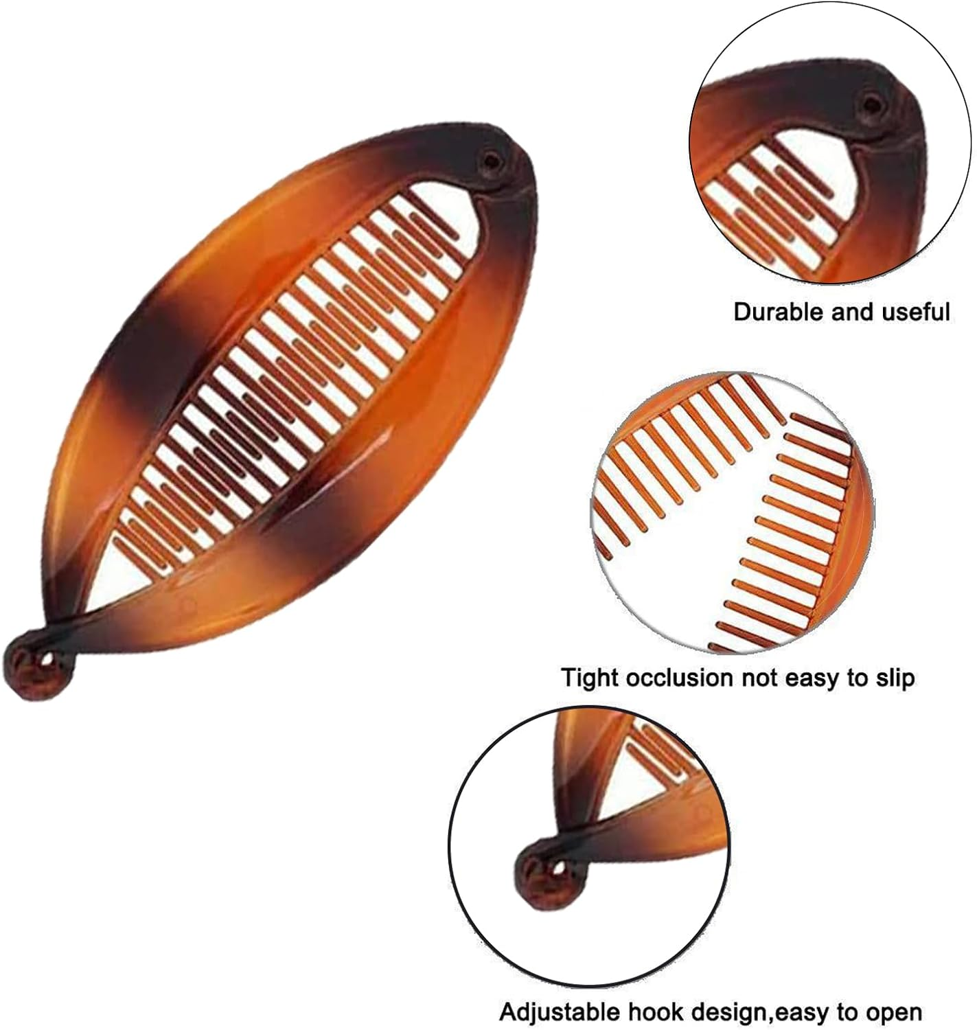 RTRTGS 4 Pieces Banana Hair Clips Classic Clincher Combs Large Double Comb Banana Clip Banana Fishtail Hair Clip for Women Girls, 2 Styles (Tortoiseshell Colour, Black) image number 3