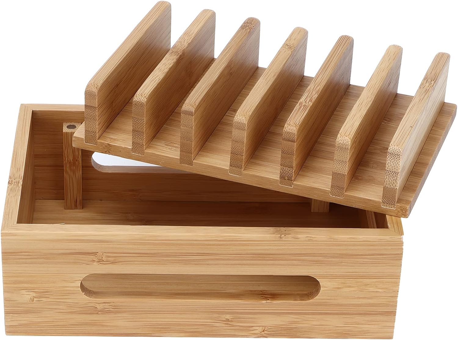 Wood Cell Phone Dock, Multi Device Desktop Dock Station, Portable Tablet Computer Organizer Storage Box, Wood Device Charging Dock for Cell Phone, Tablet Home Office