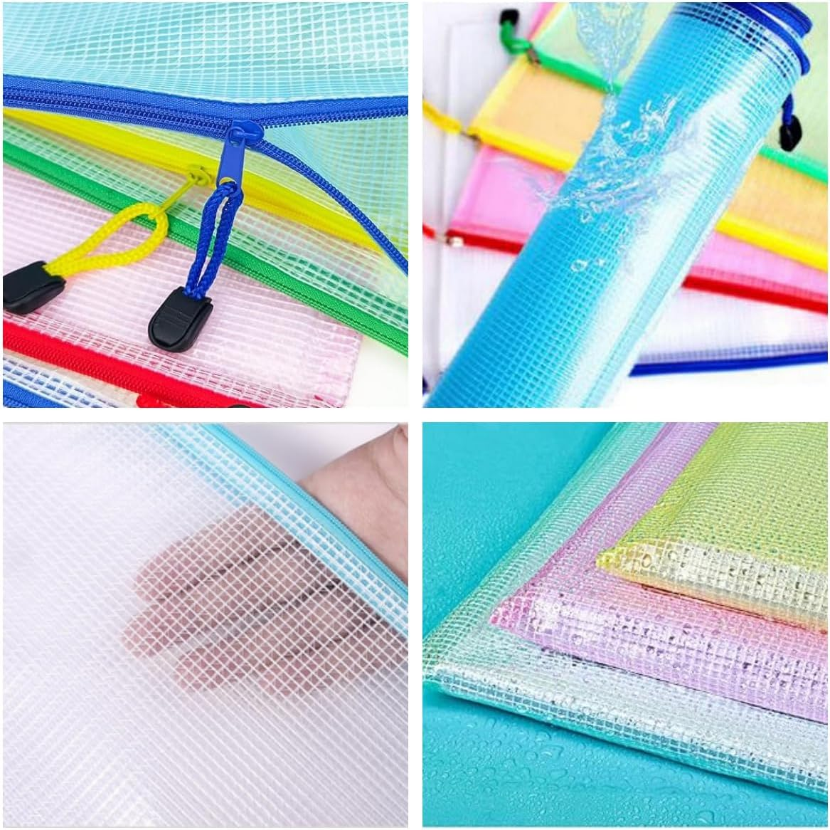 10 Pack A5 Zipper File Bags Zippered Waterproof PVC Pouch Plastic Zip Document Filing Folder for School, Office Supplies, Cosmetics, Travel Storage and Home Organize image number 4