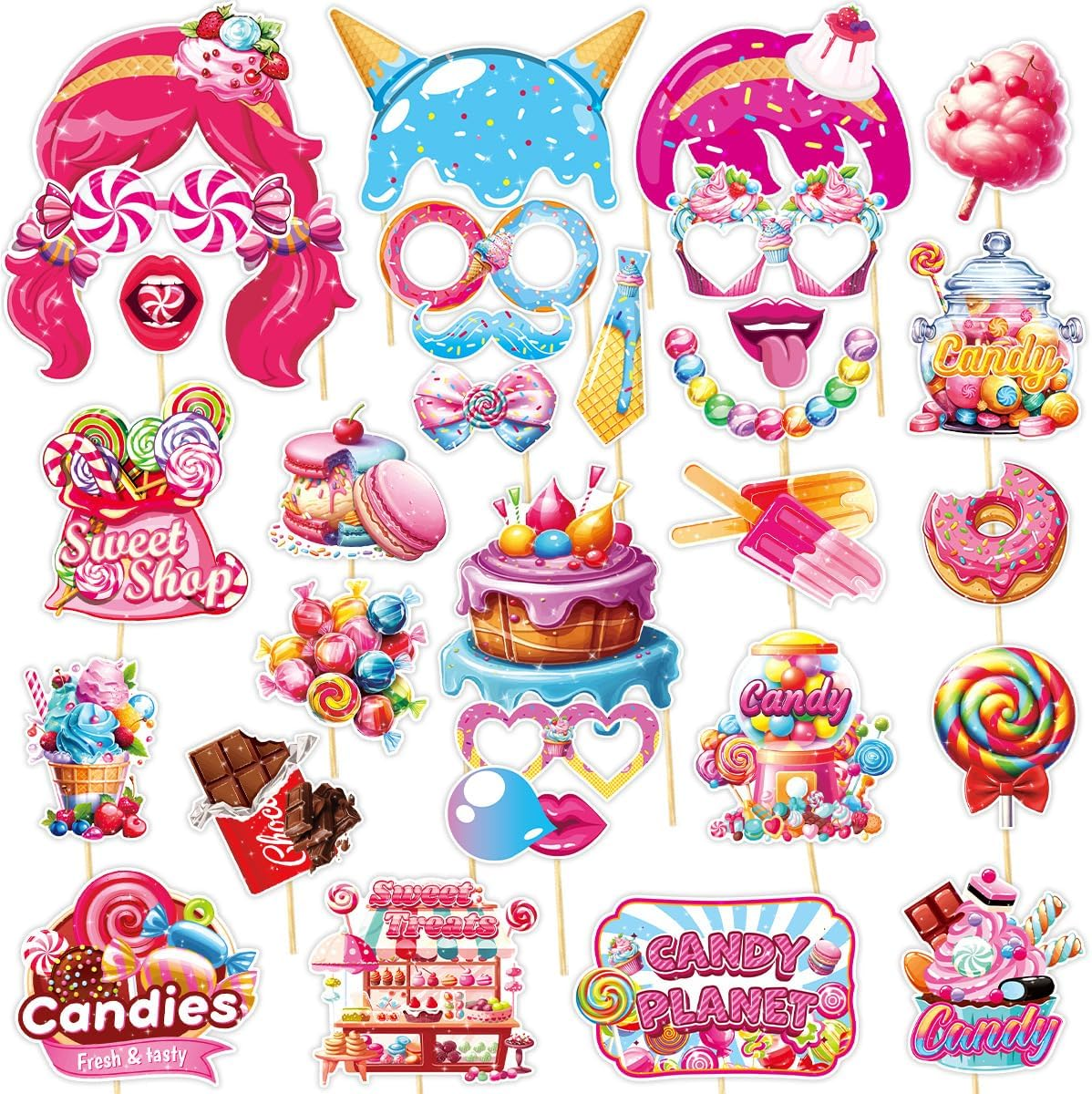Buziba 30Pcs Candy Photo Booth Props Candyland Lollipop Party Decorations Selfie Props for Candy Theme Birthday Party Thanksgiving Christmas Supplies image number 4