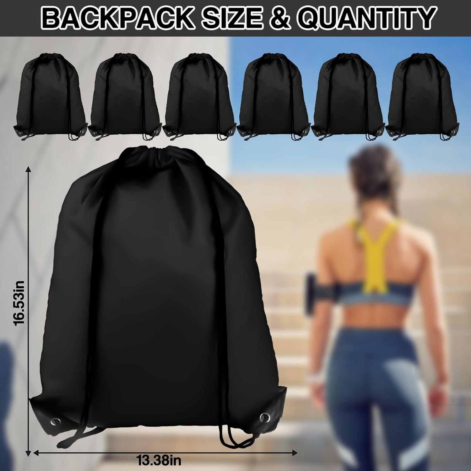 Drawstring Backpack 6Pcs Drawstring Gym Bags Black Draw String Bags Drawstring Backpack for Sports