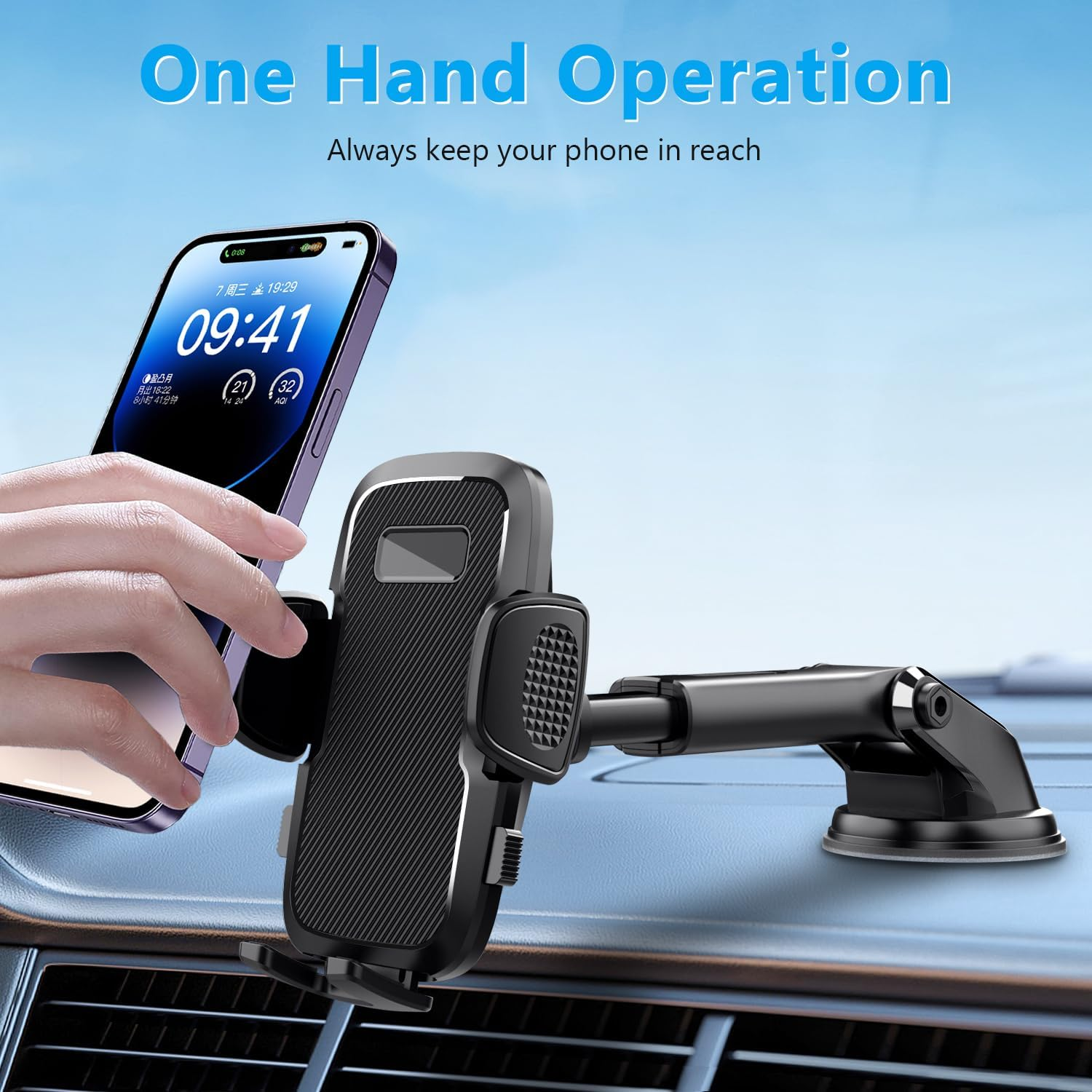BASEMO 3-In-1 Car Phone Mount &ndash; Dashboard, Windshield & Air Vent Holder with 360&deg; Rotation, Secure Suction, Fits 4.7-7.2 Inch Mobile Phones (Iphone, Samsung, Huawei) (Side-Opening Type) image number 1