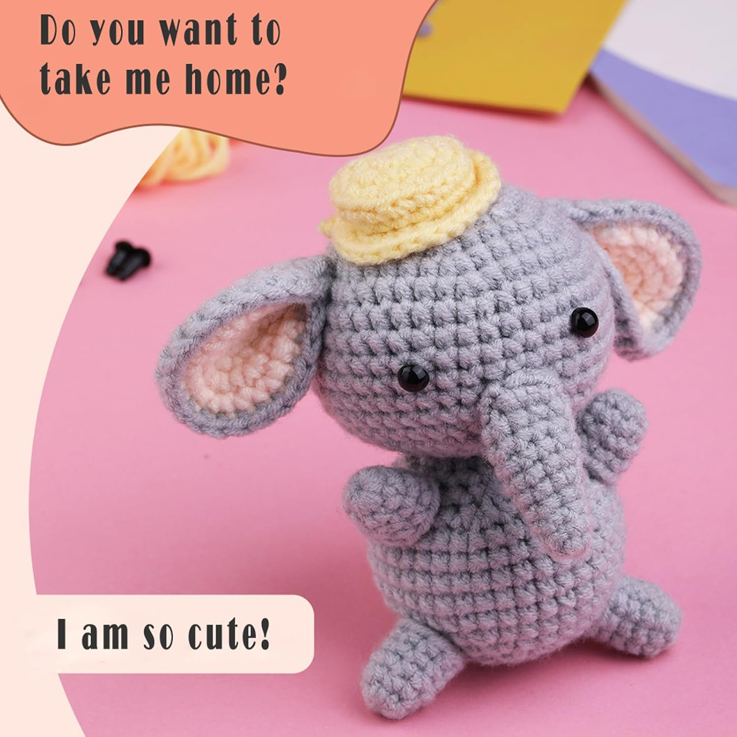 BRUIQIM Crochet Kit for Beginners, Crochet Starter Kits for Adults Step-By-Step Video Tutorials, Craft DIY Knitting Supplies, Crocheting Animals Kits for Women Men Complete Kit Included (Elephant) image number 2