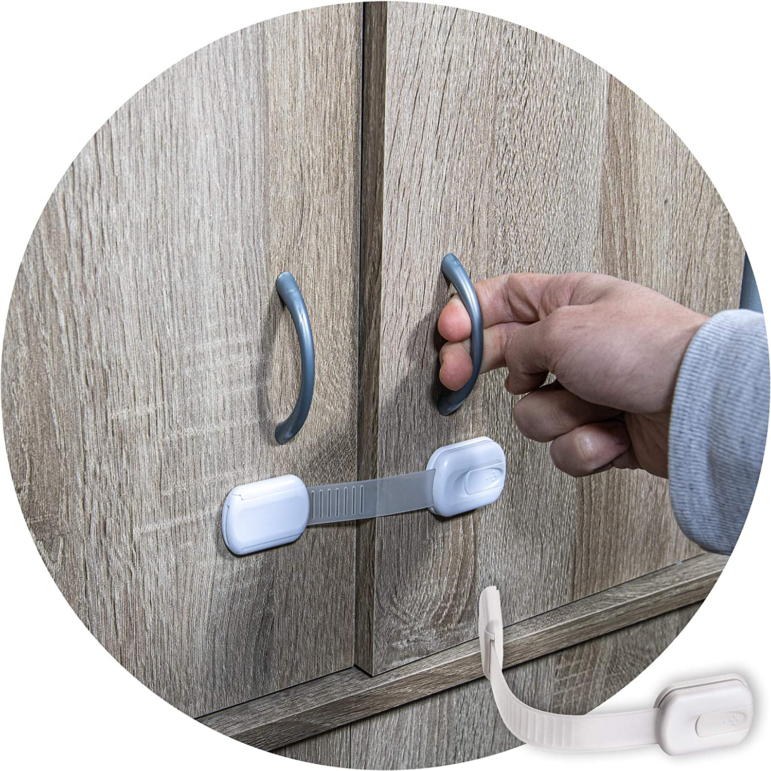 6-Pack Child Proof Locks for Cabinet Doors, Drawers, Fridge, Toilet Seat, Dishwasher, Trash Can, Cupboard - 3M - No Drilling - Child Safety Locks for Cabinets and Drawers - Baby Proofing Cabinets Lock image number 1