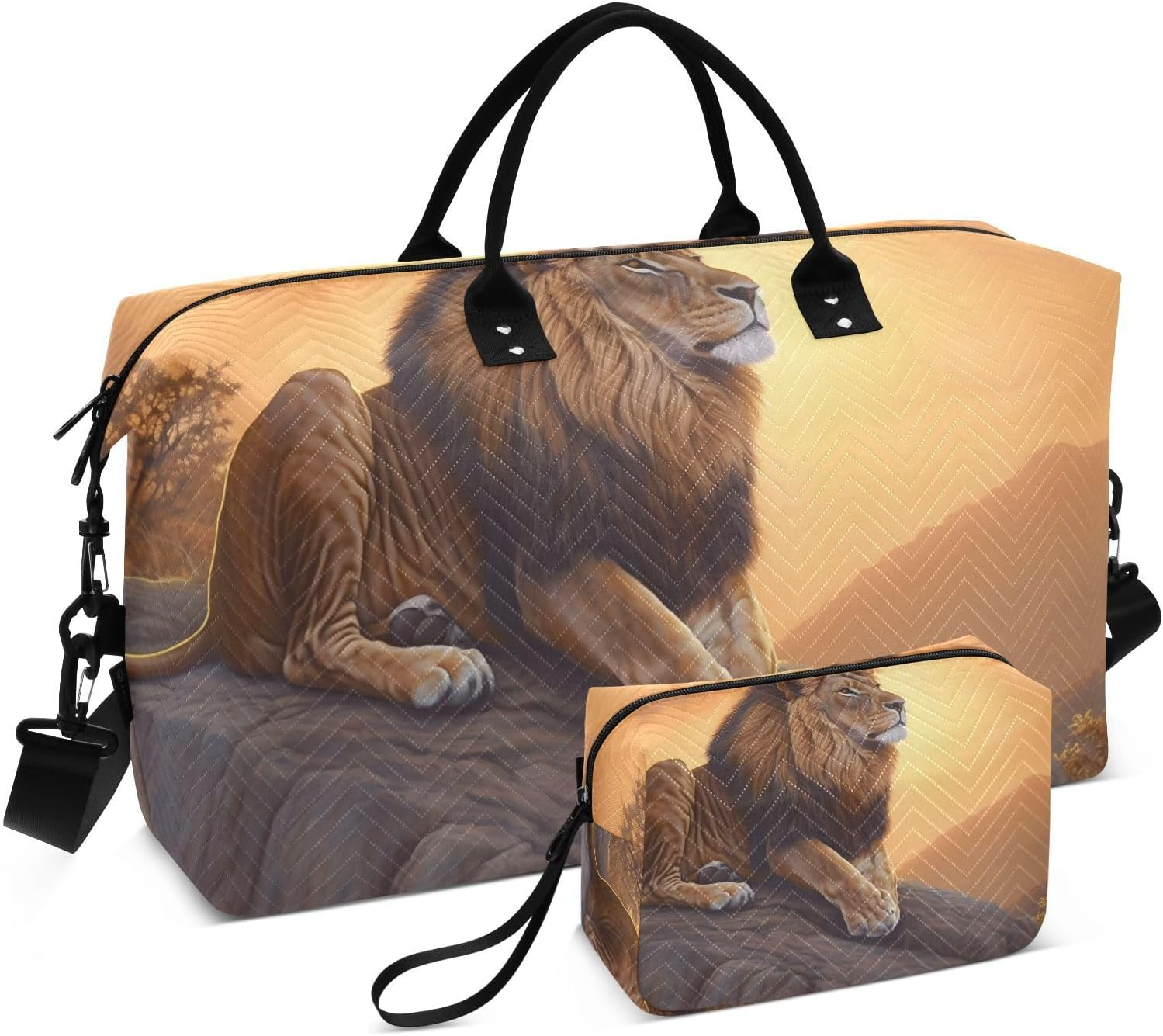 XYMZR Large Travel Duffel Bag, Lion Rock Sports Tote Gym Bag, Shoulder Weekender Overnight Bag for Women Men, Carry on Luggage with Toiletry Bags, Multi-Colored, Multi-Colored image number 1